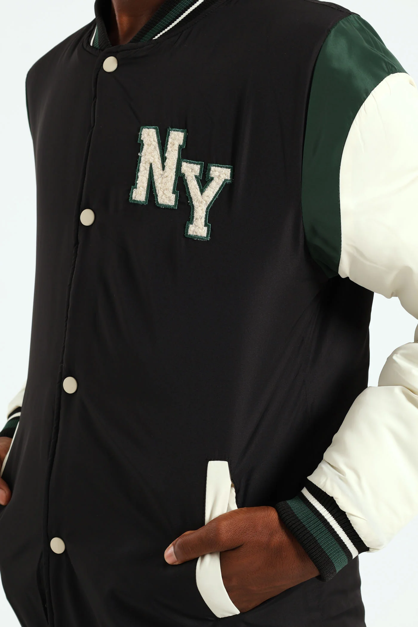 Boys Varsity Nylon  Bomber Jacket - Black - Image 3