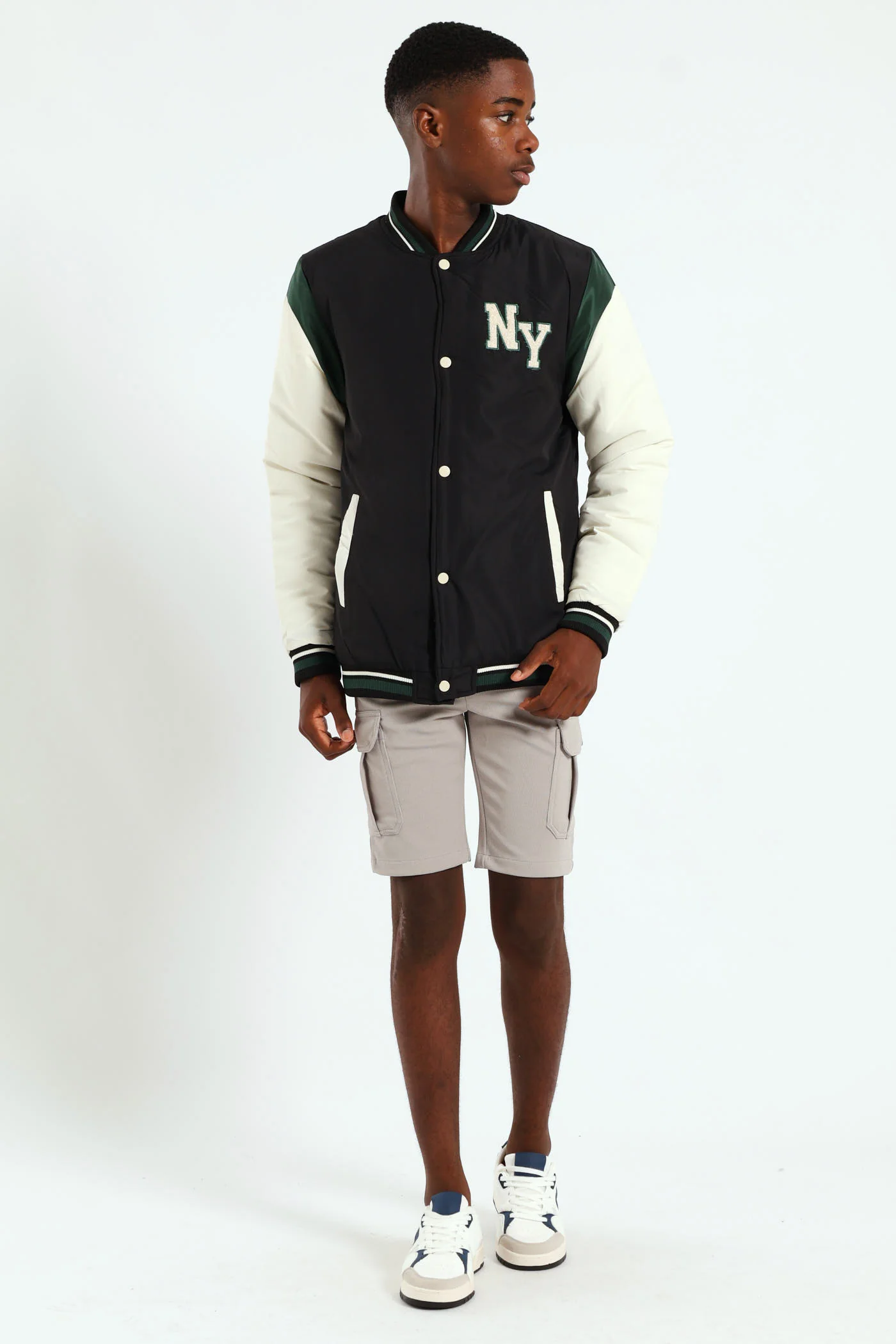 Boys Varsity Nylon  Bomber Jacket - Black - Image 5
