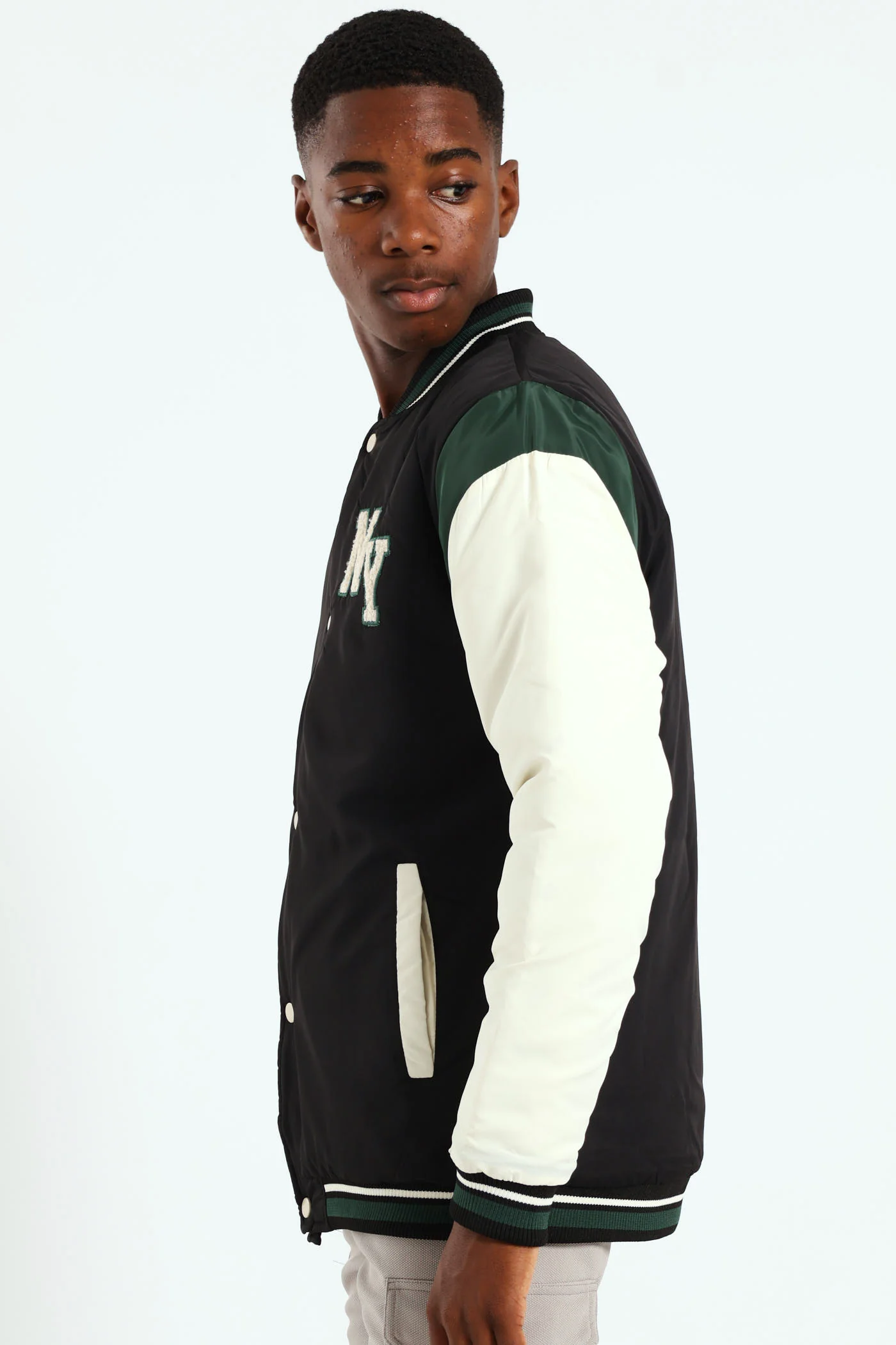 Boys Varsity Nylon  Bomber Jacket - Black - Image 6