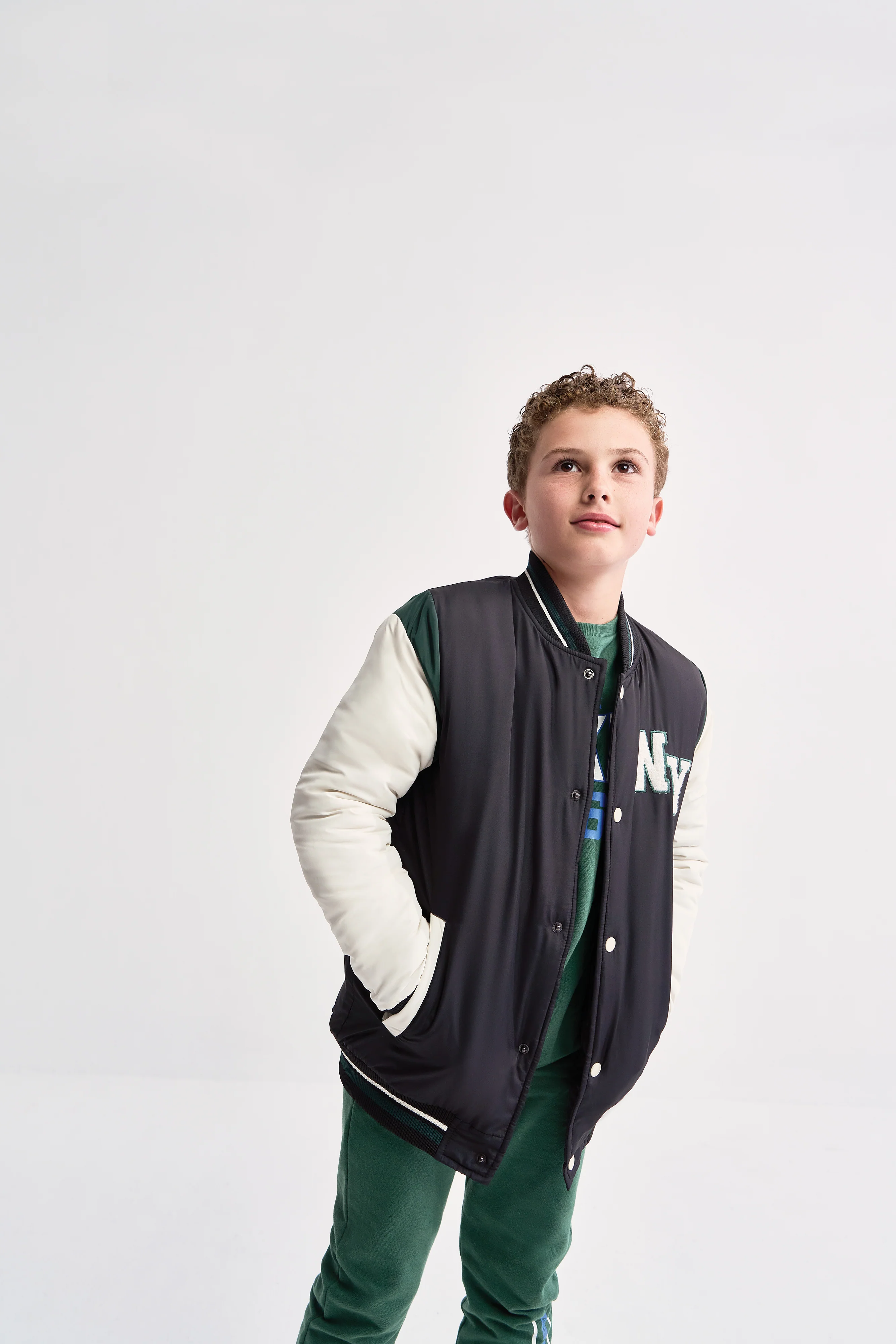 Boys Varsity Nylon  Bomber Jacket - Black - Image 7