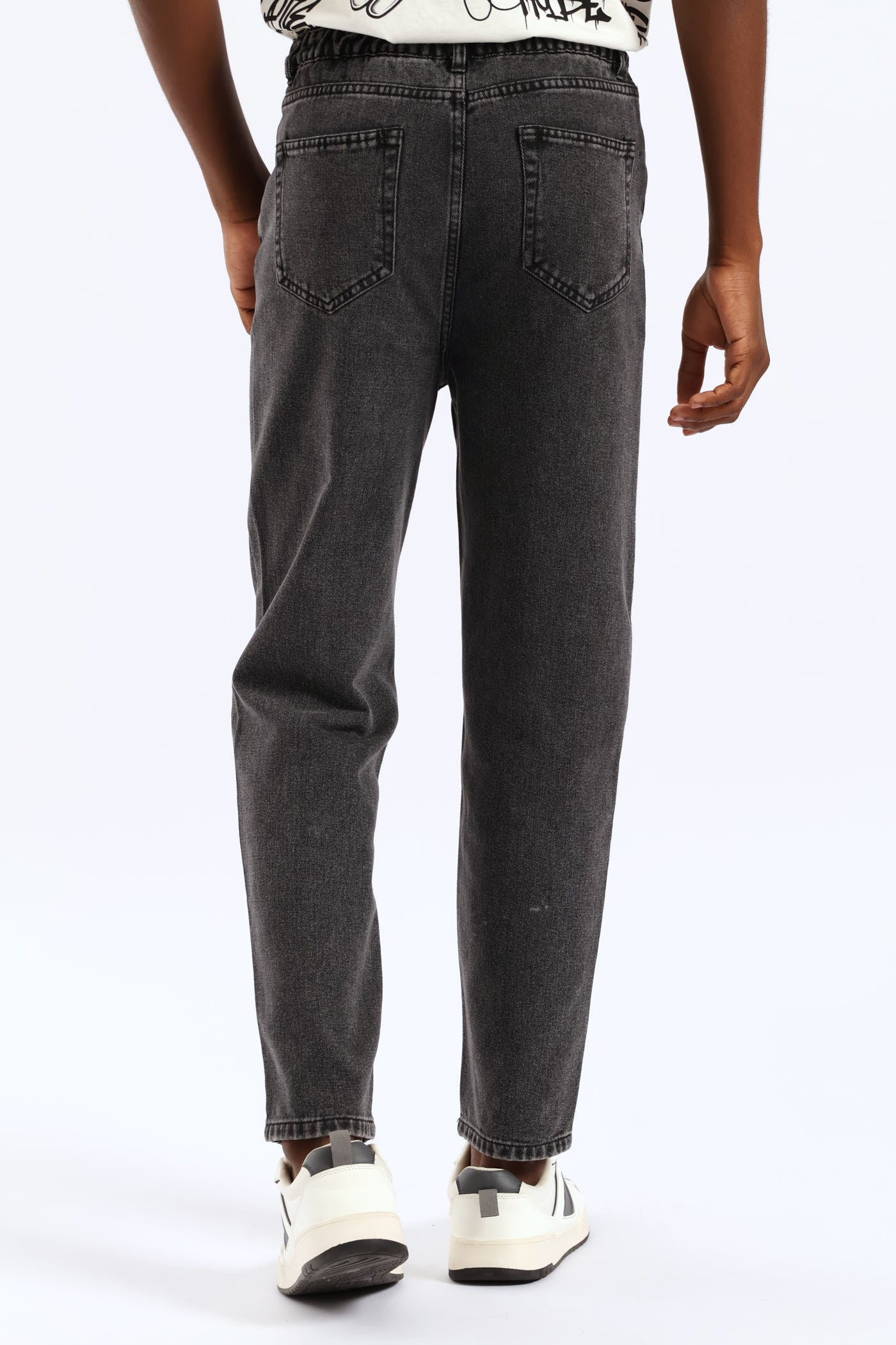 Boys Washed Bull Denim Loose Pant - Black - Image 4