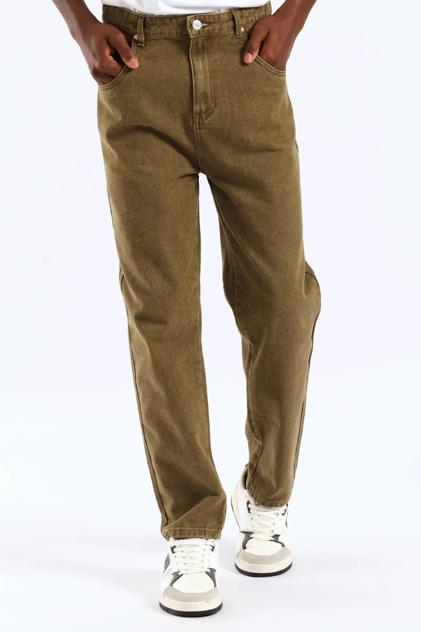 Boys Washed Bull Denim Loose Pant - Olive - Image 2
