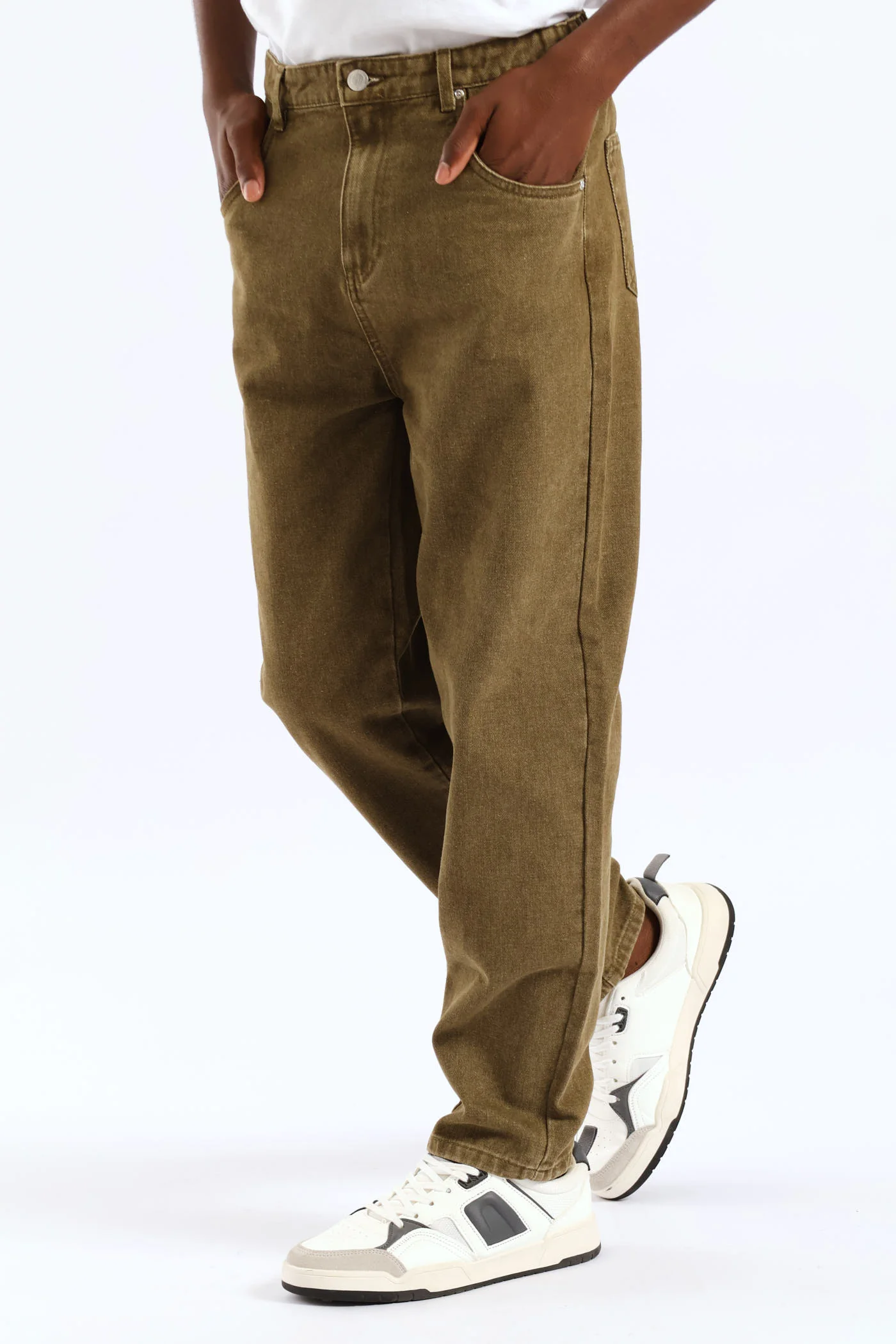 Boys Washed Bull Denim Loose Pant - Olive - Image 3