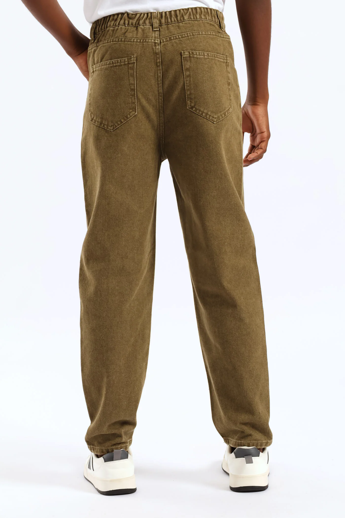 Boys Washed Bull Denim Loose Pant - Olive - Image 4