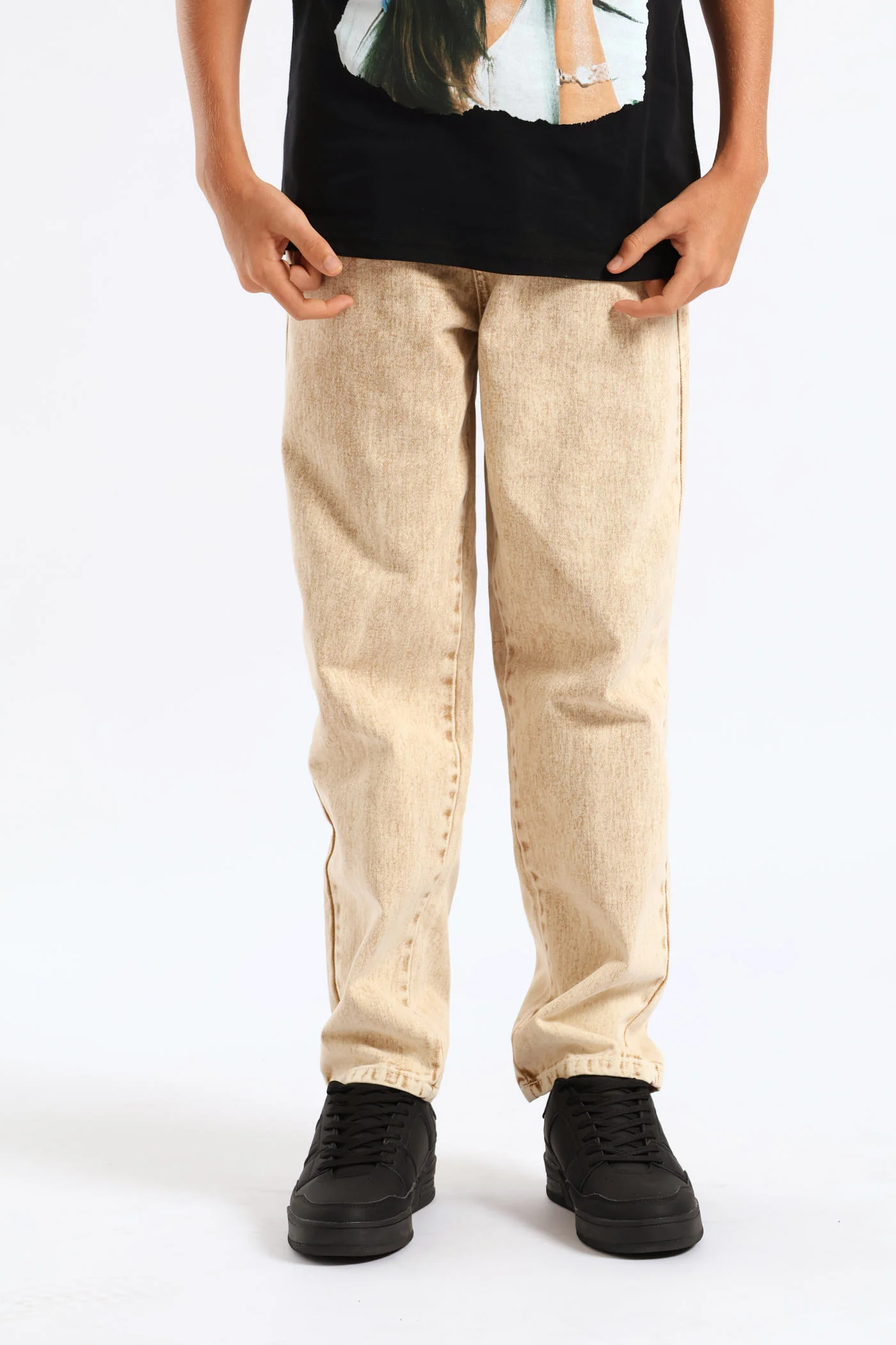 Boys Washed Bull Denim Loose Pant - Stone - Image 3