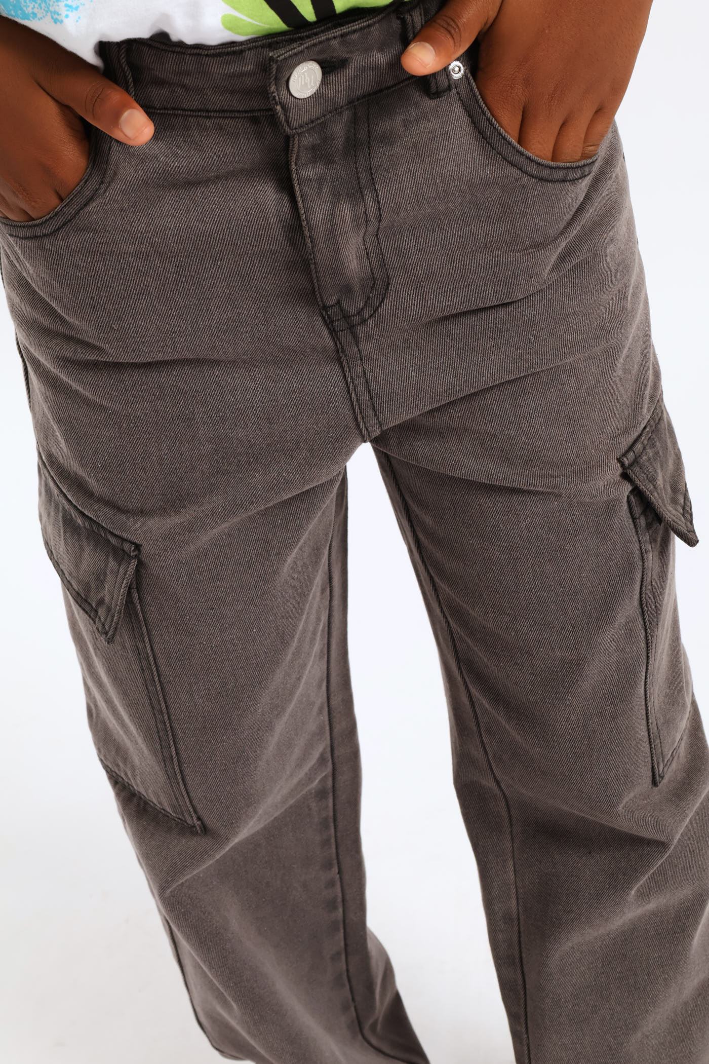 Boys Washed Denim Baggy Cargo Jean - Image 2