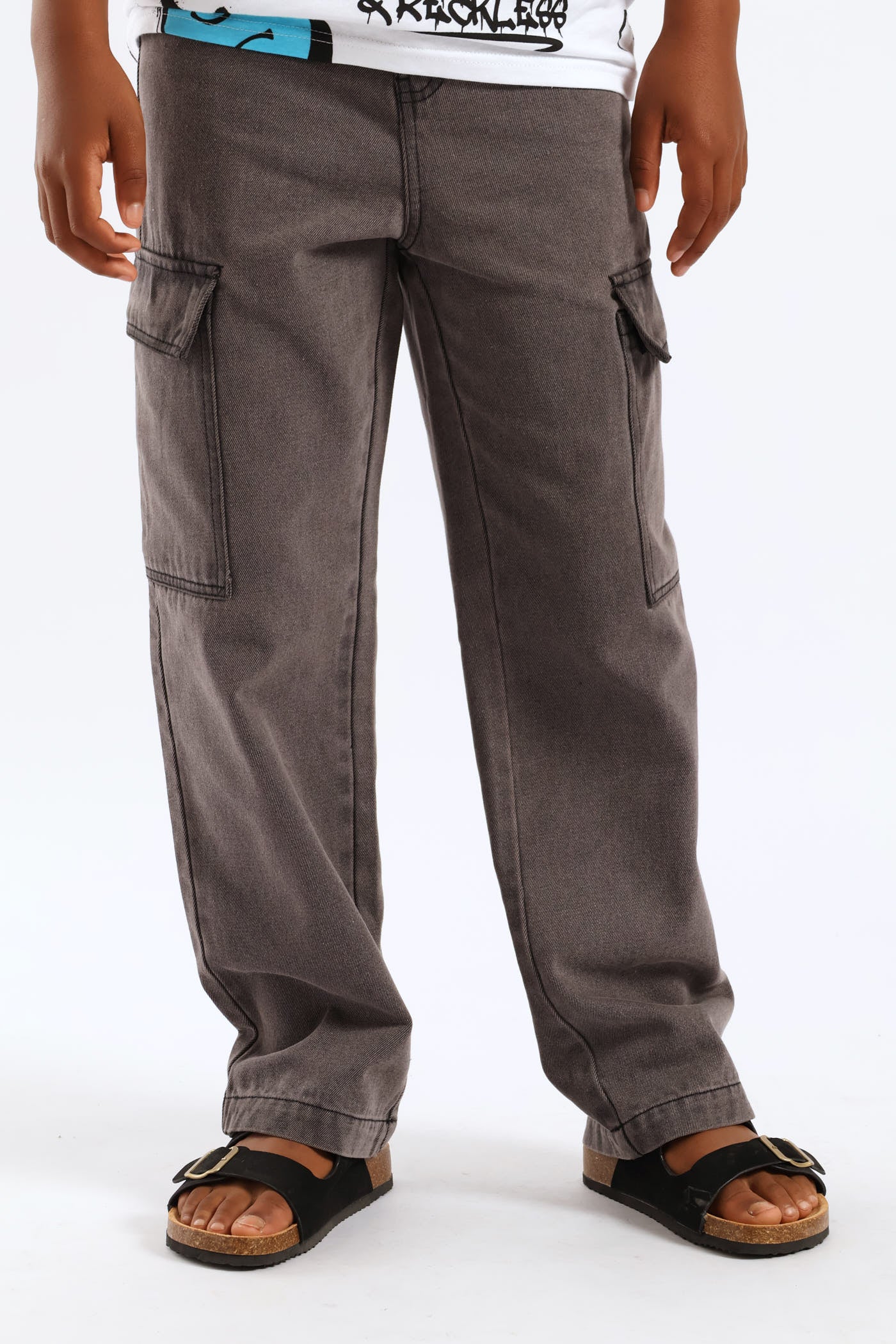 Boys Washed Denim Baggy Cargo Jean - Image 3