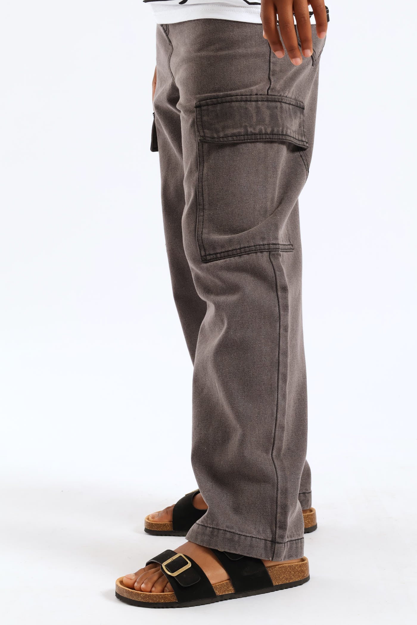Boys Washed Denim Baggy Cargo Jean - Image 4