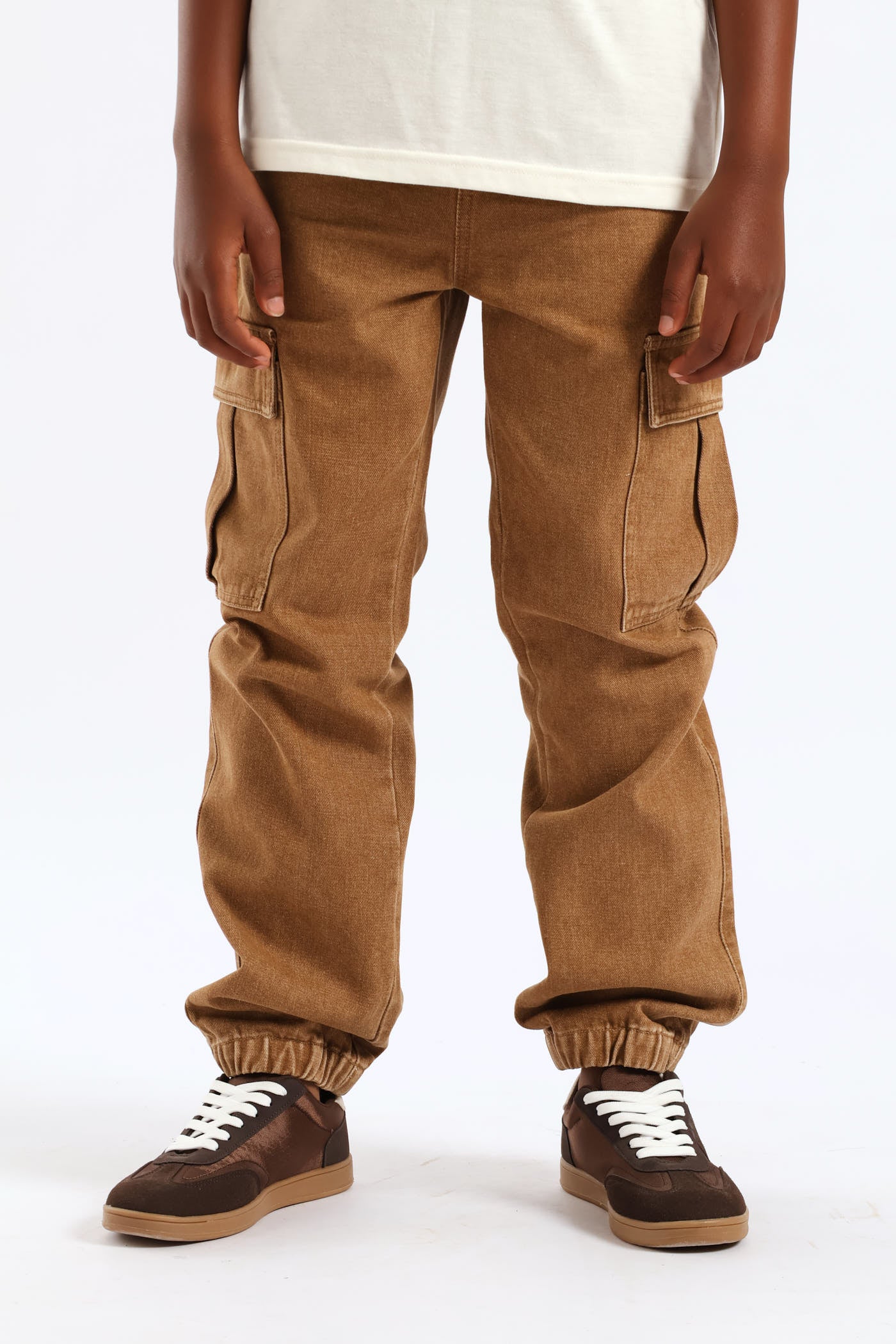 Boys Washed Denim Cargo Jogger Jean - Brown - Image 2