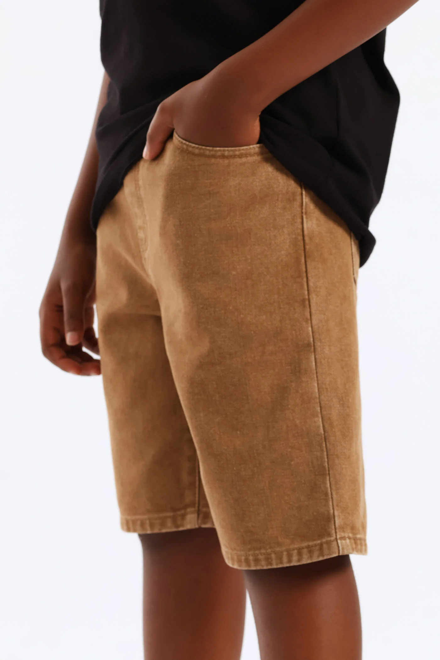 Boys Washed Denim Pull On Walkshort - Brown - Image 2