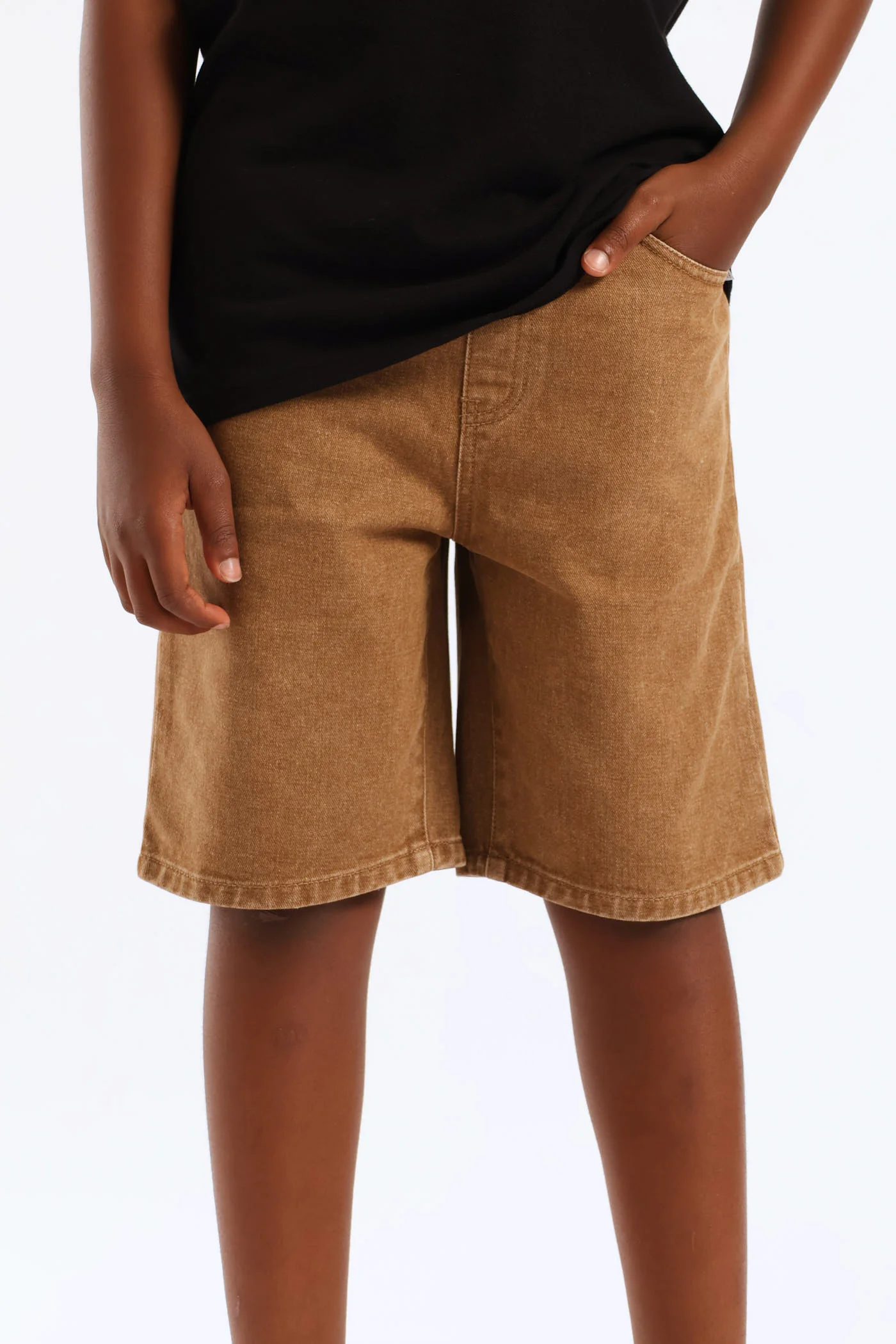 Boys Washed Denim Pull On Walkshort - Brown - Image 3