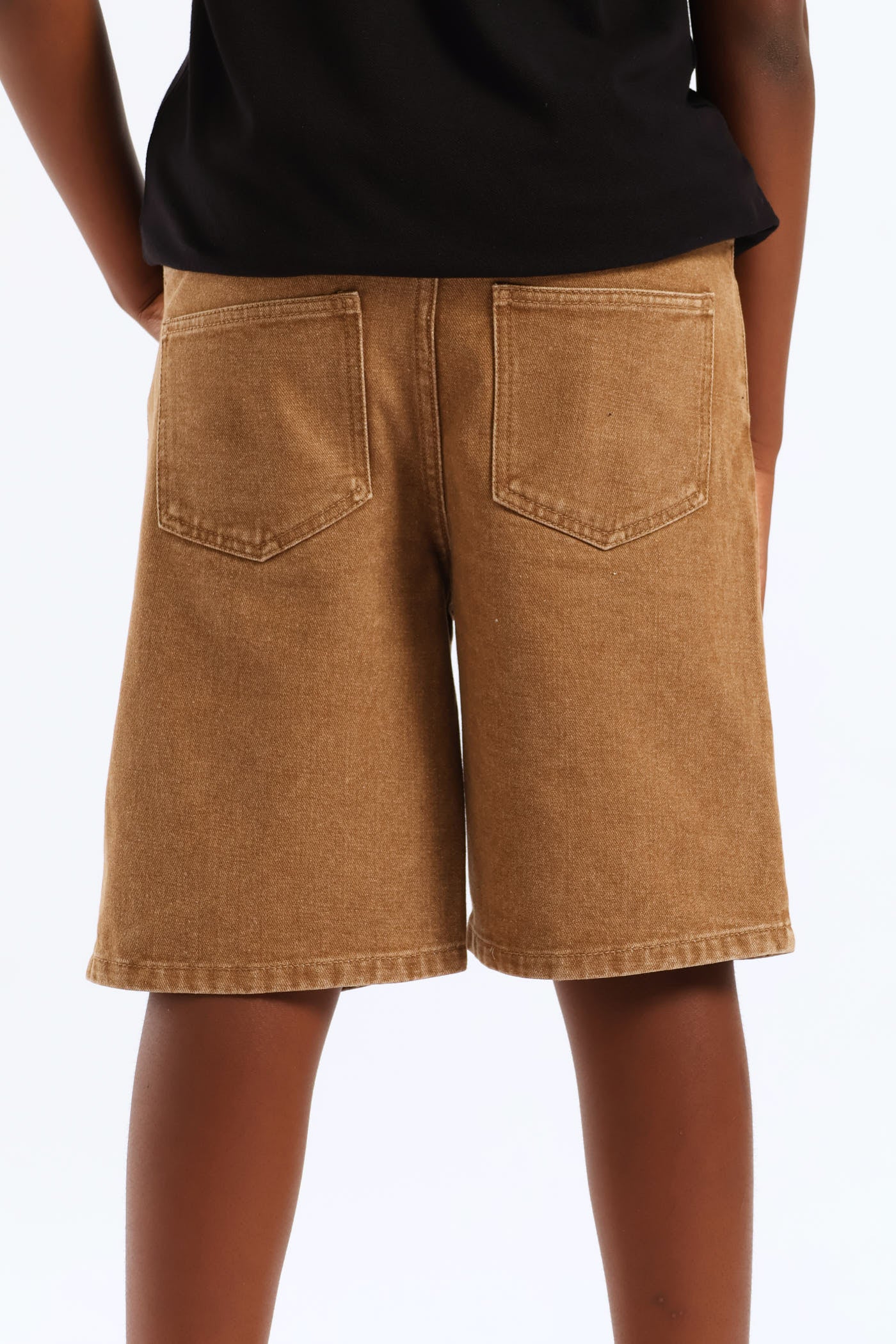 Boys Washed Denim Pull On Walkshort - Brown - Image 4