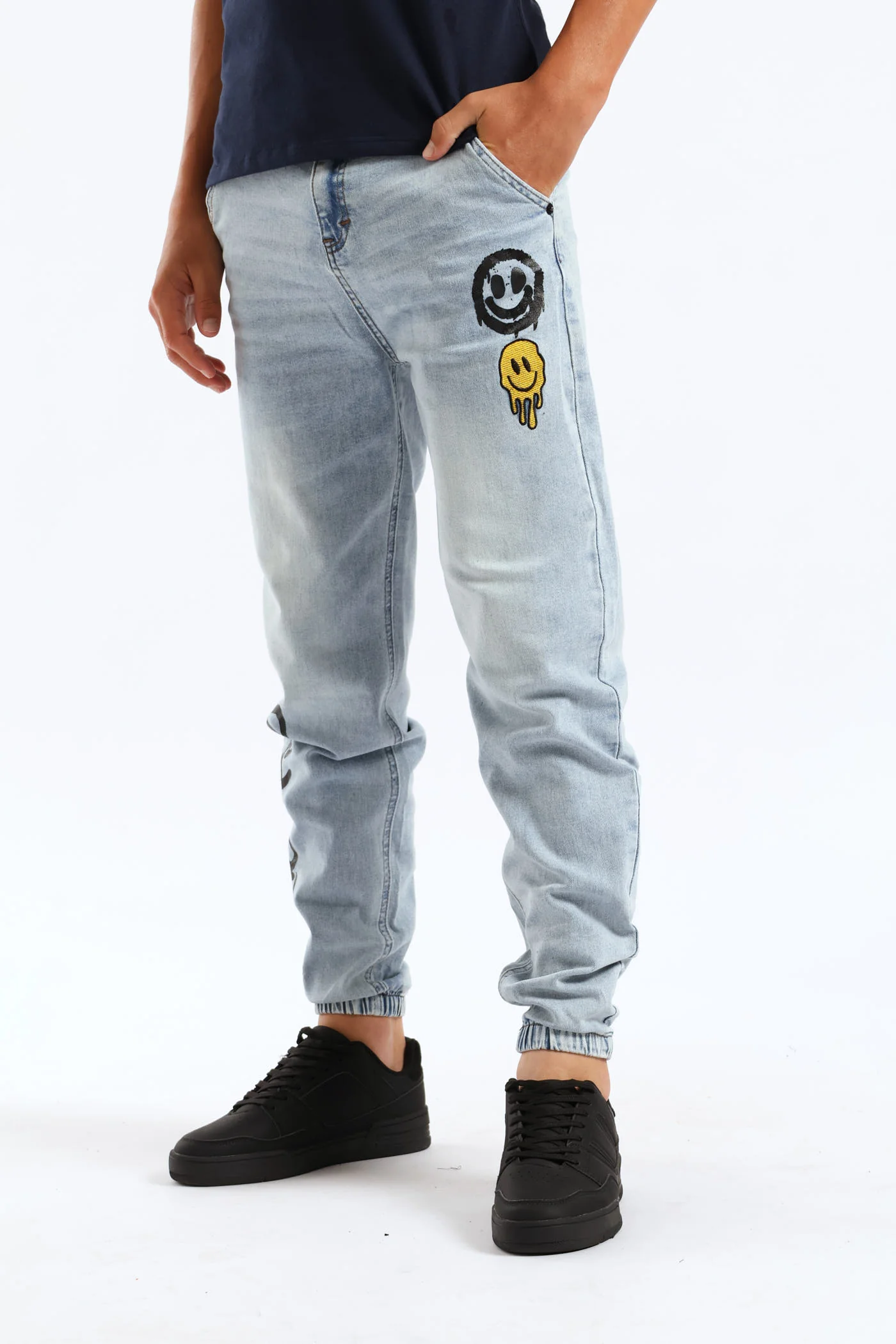 Boys Washed Grafitti Print Baggy Jeans - Blue - Image 3