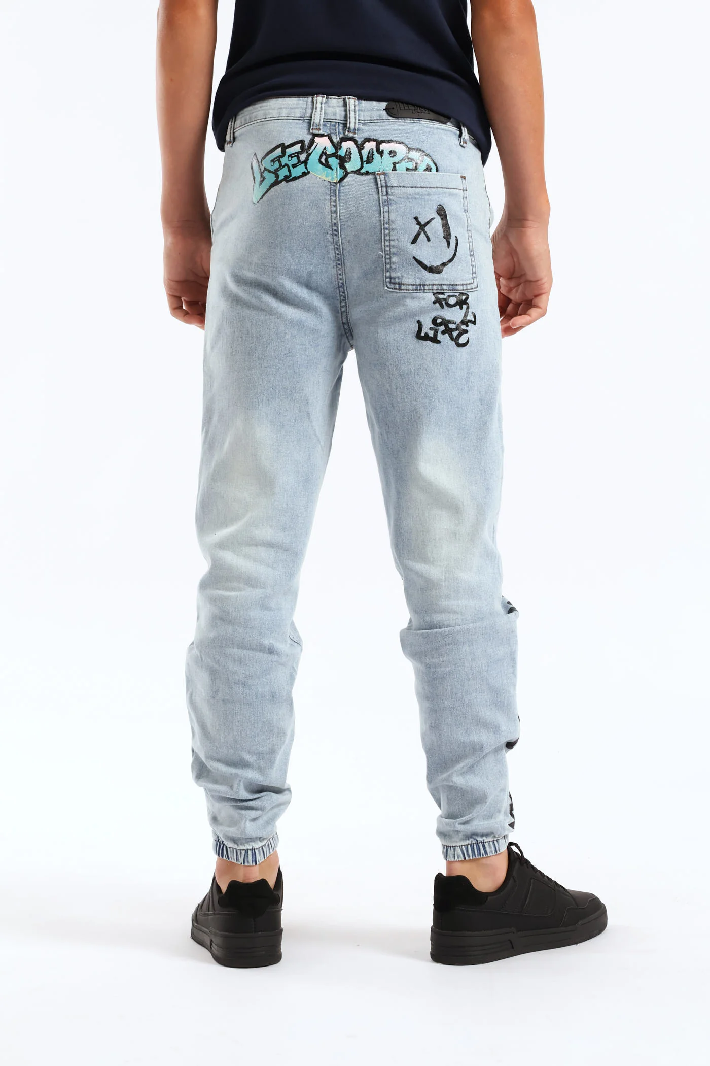 Boys Washed Grafitti Print Baggy Jeans - Blue - Image 4