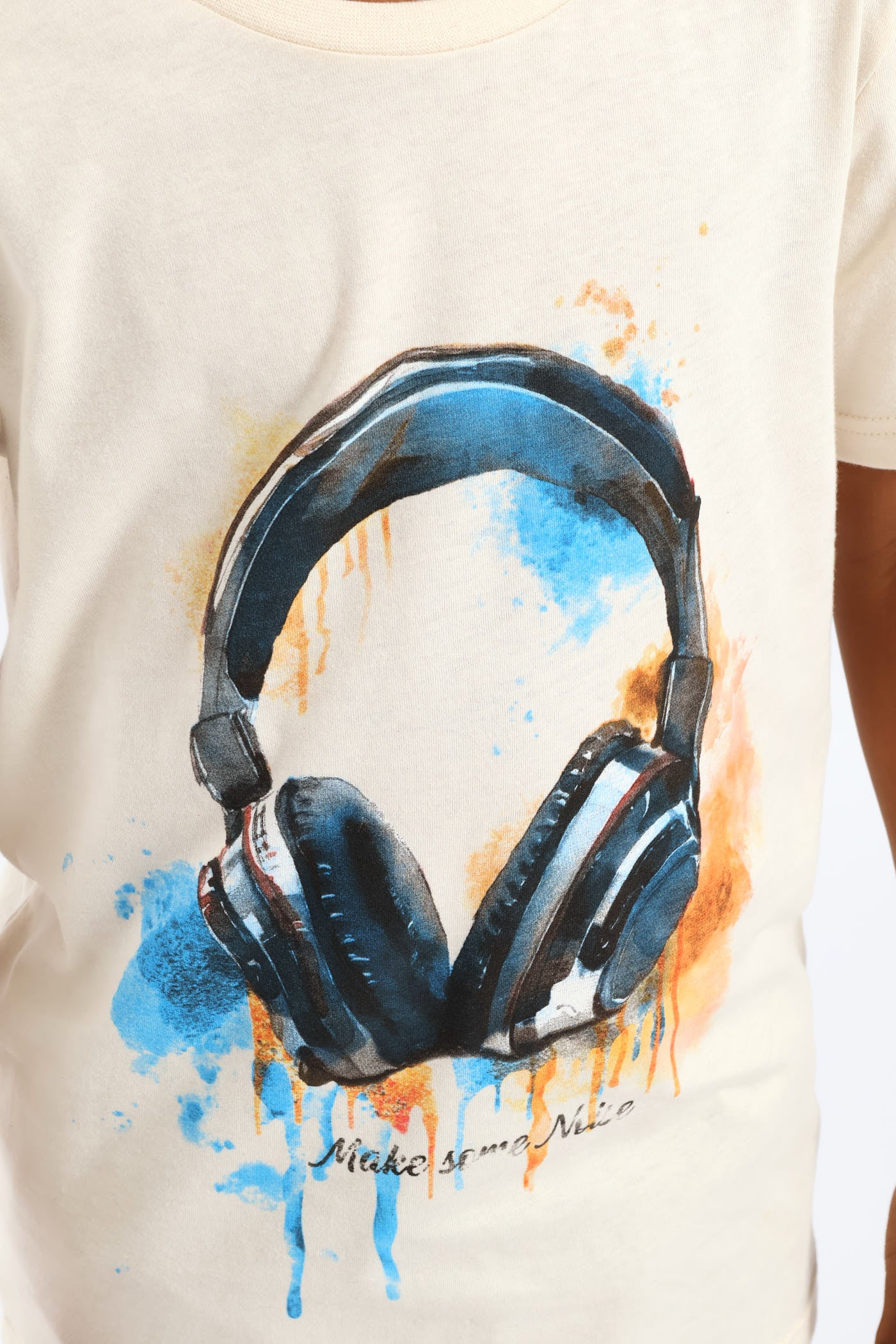 Boys Watercolour Headphone Tee - Cream - Image 2