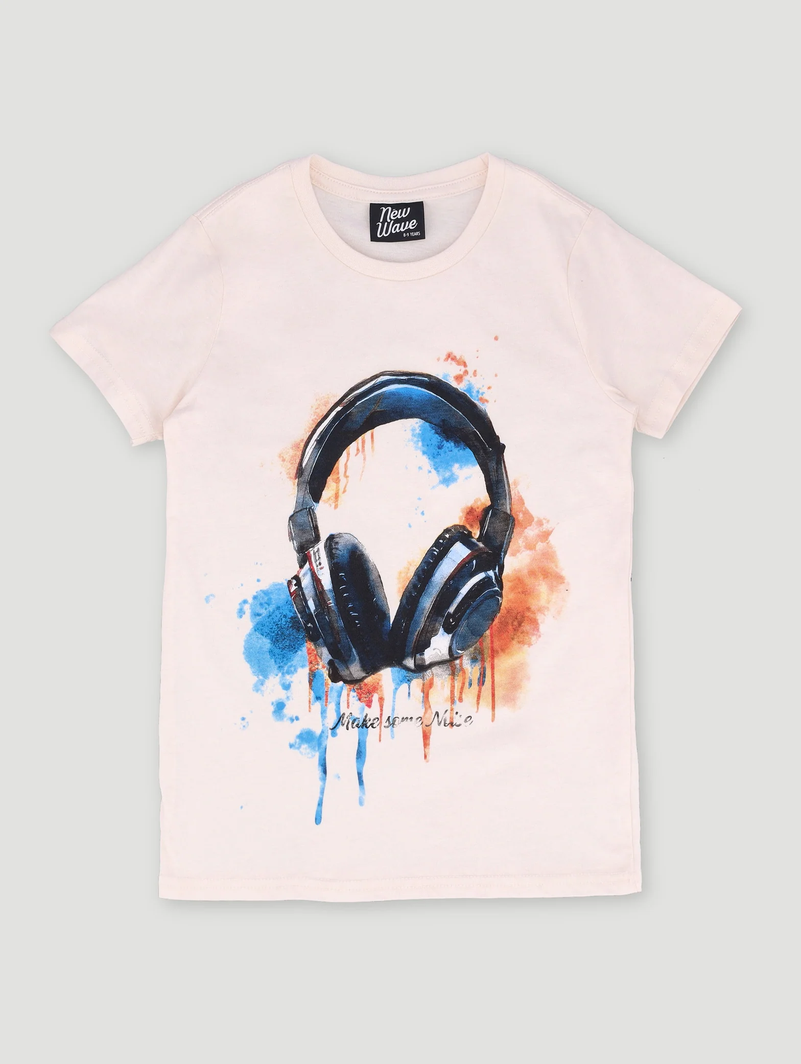 Boys Watercolour Headphone Tee - Cream - Image 3