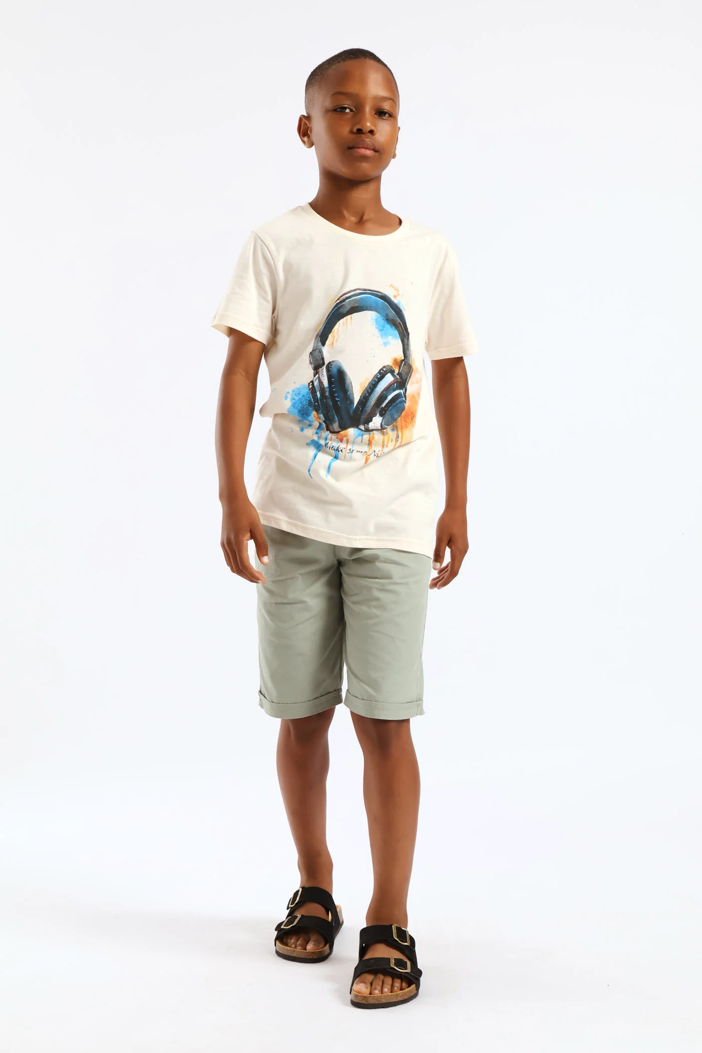 Boys Watercolour Headphone Tee - Cream - Image 7