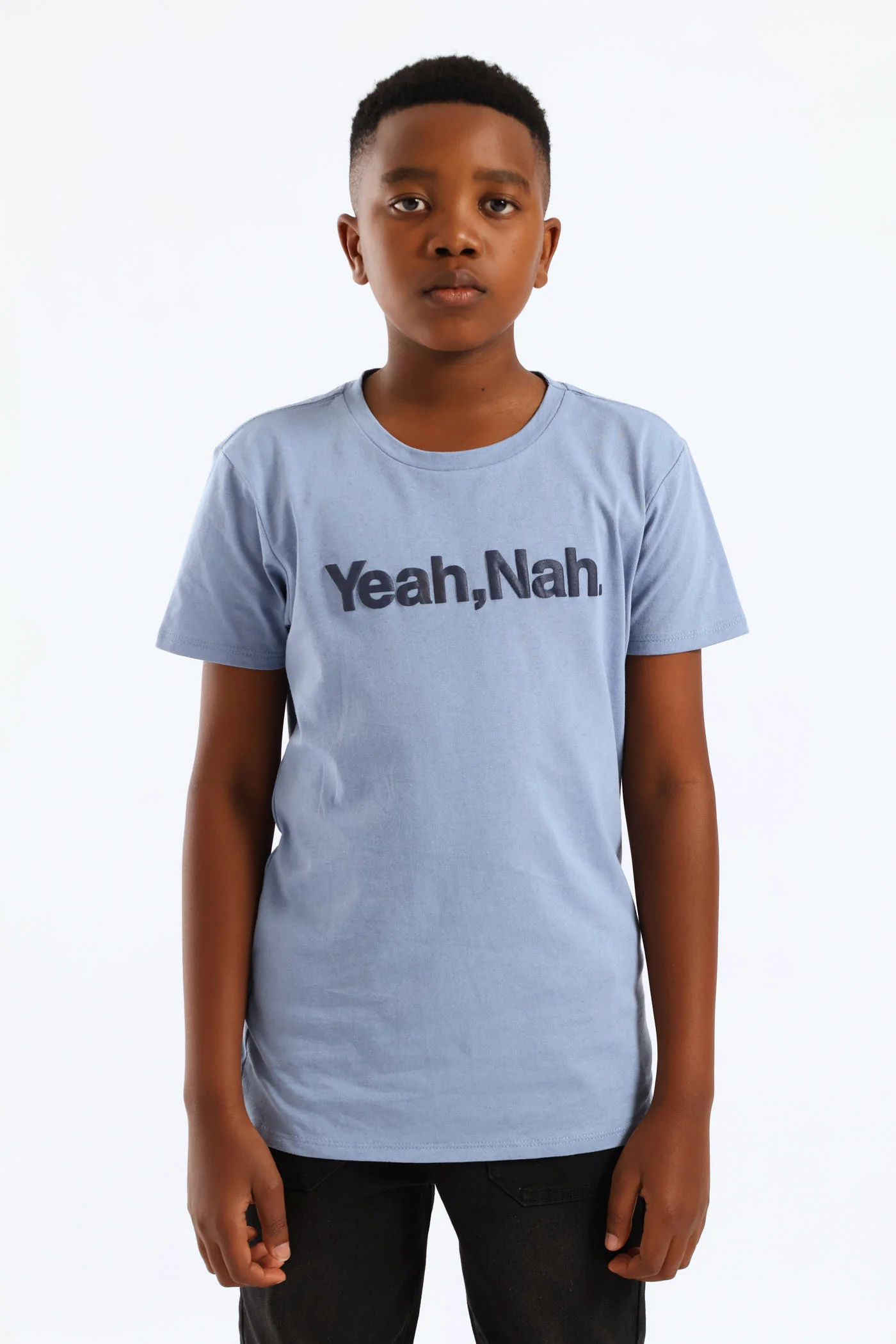 Boys Yeah Nah Print T-Shirt - Blue - Image 3