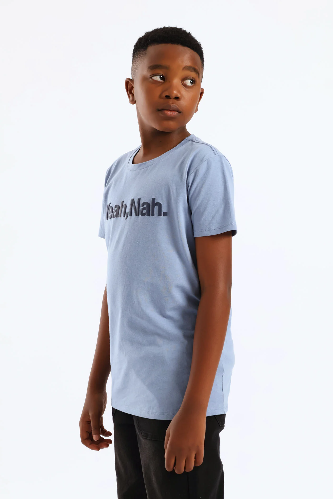Boys Yeah Nah Print T-Shirt - Blue - Image 4