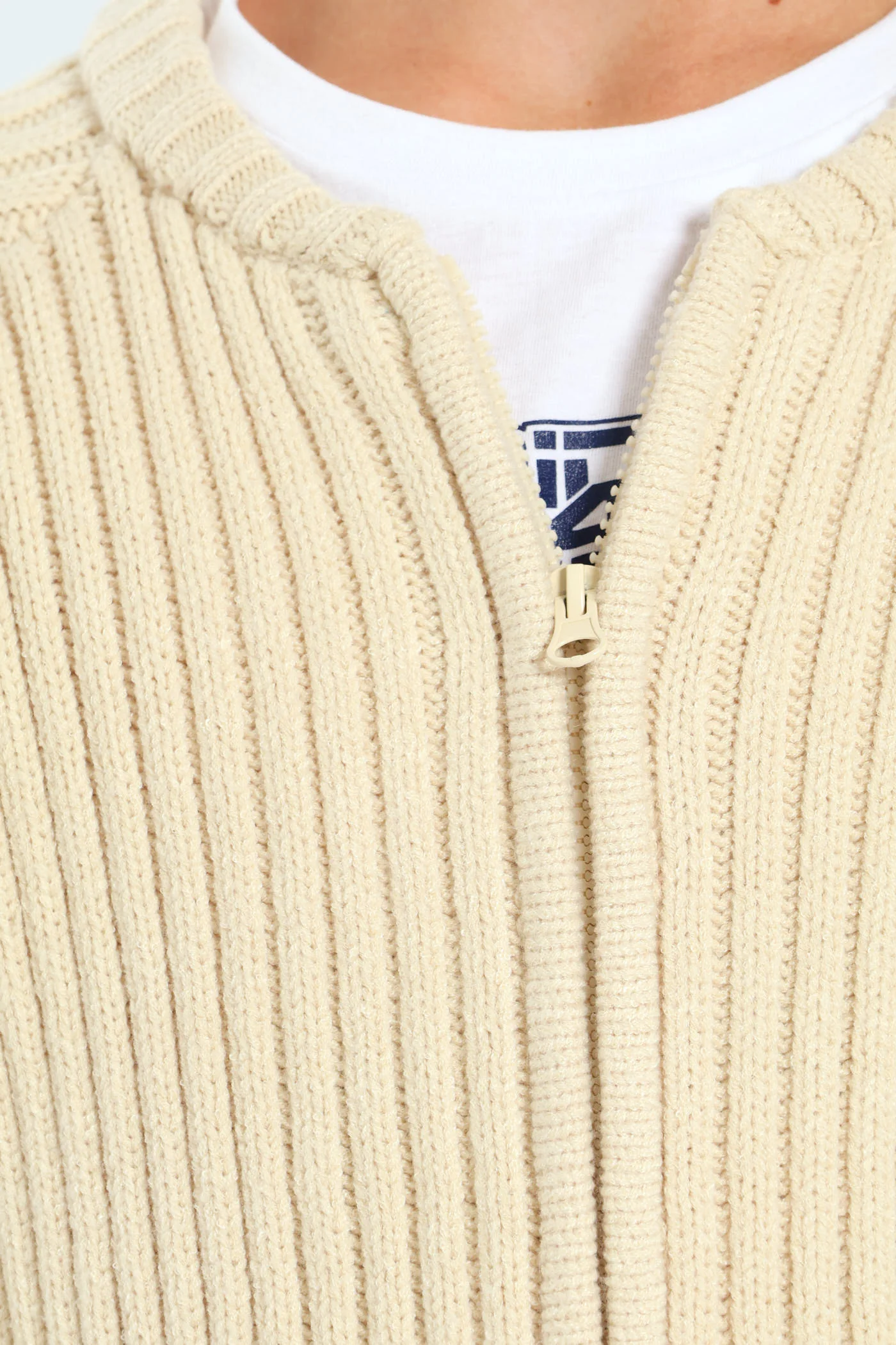 Boys Zip Through Rib Knitwear - Stone - Image 2