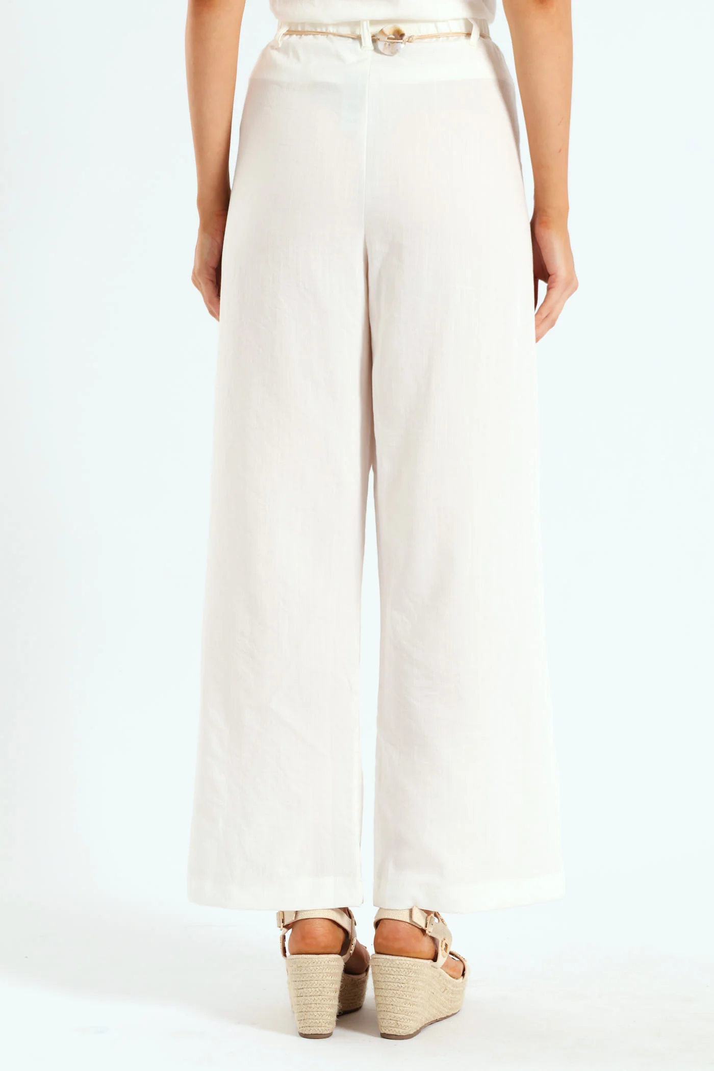 Braided Belt Pull-On Wideleg Pants - Off White - Image 4