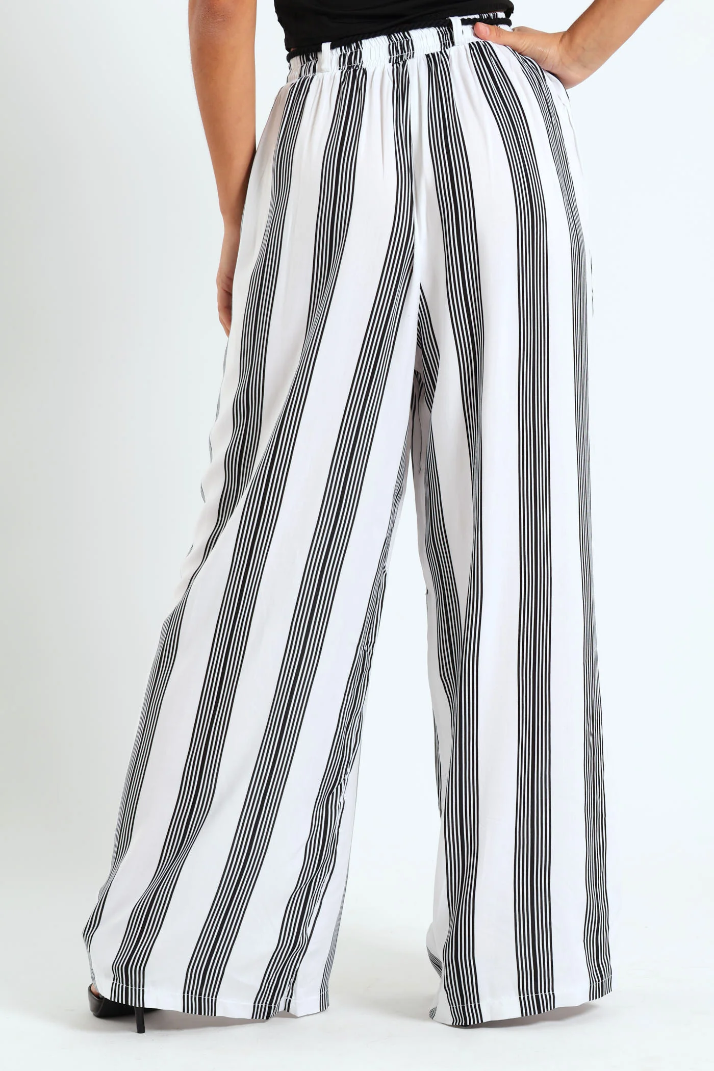 Braided Belt Striped Pants - Cream/Black - Image 2
