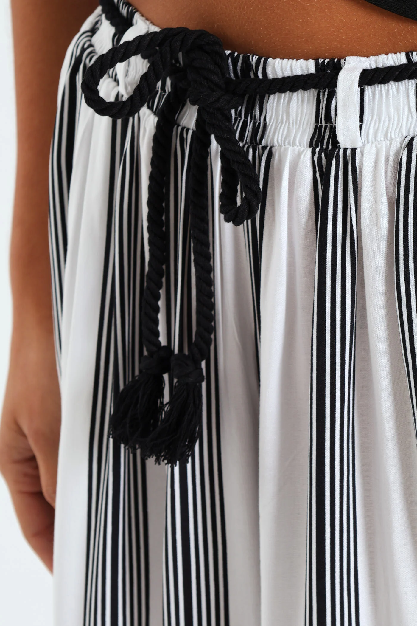 Braided Belt Striped Pants - Cream/Black - Image 4
