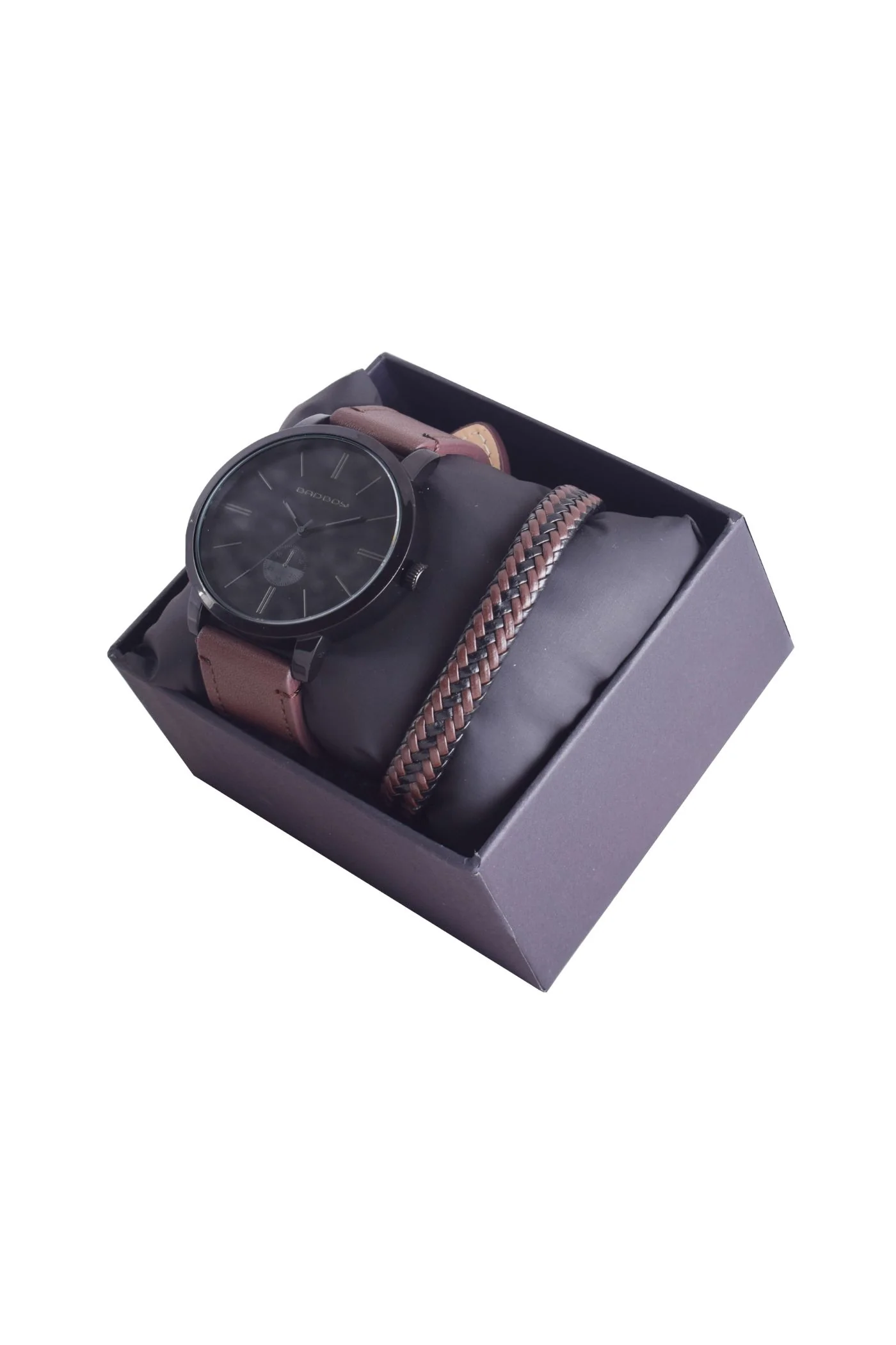 Braided Bracelet & Watch Set - Brown/Black - Image 2