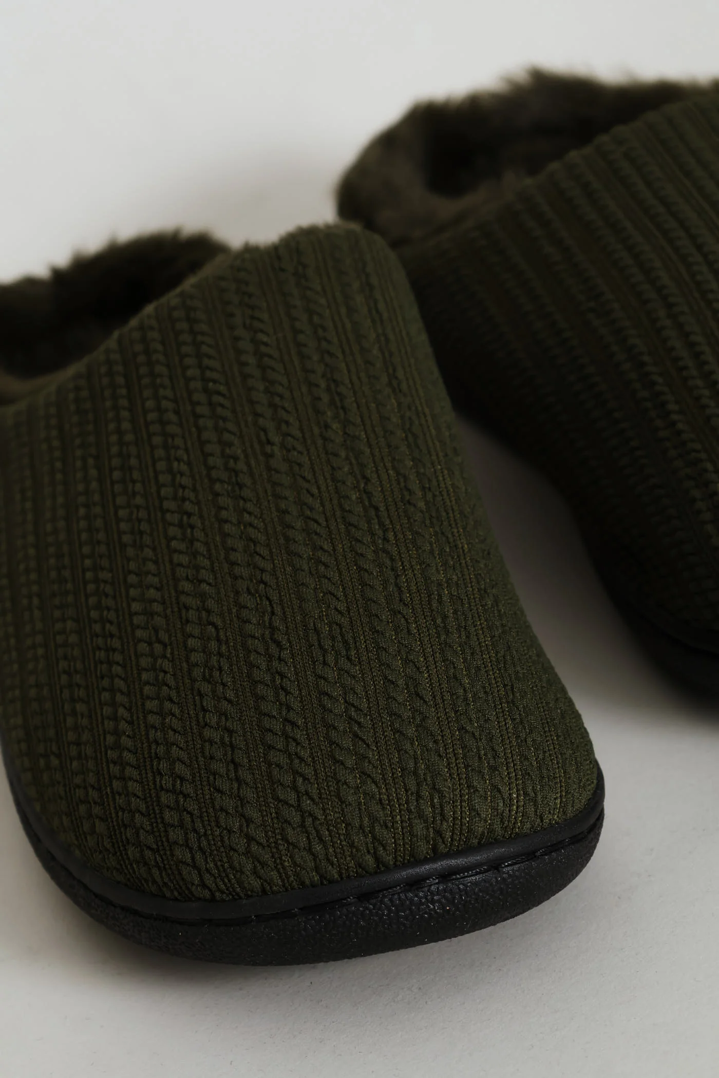 Braided Knit Upper Slipper - Olive - Image 2