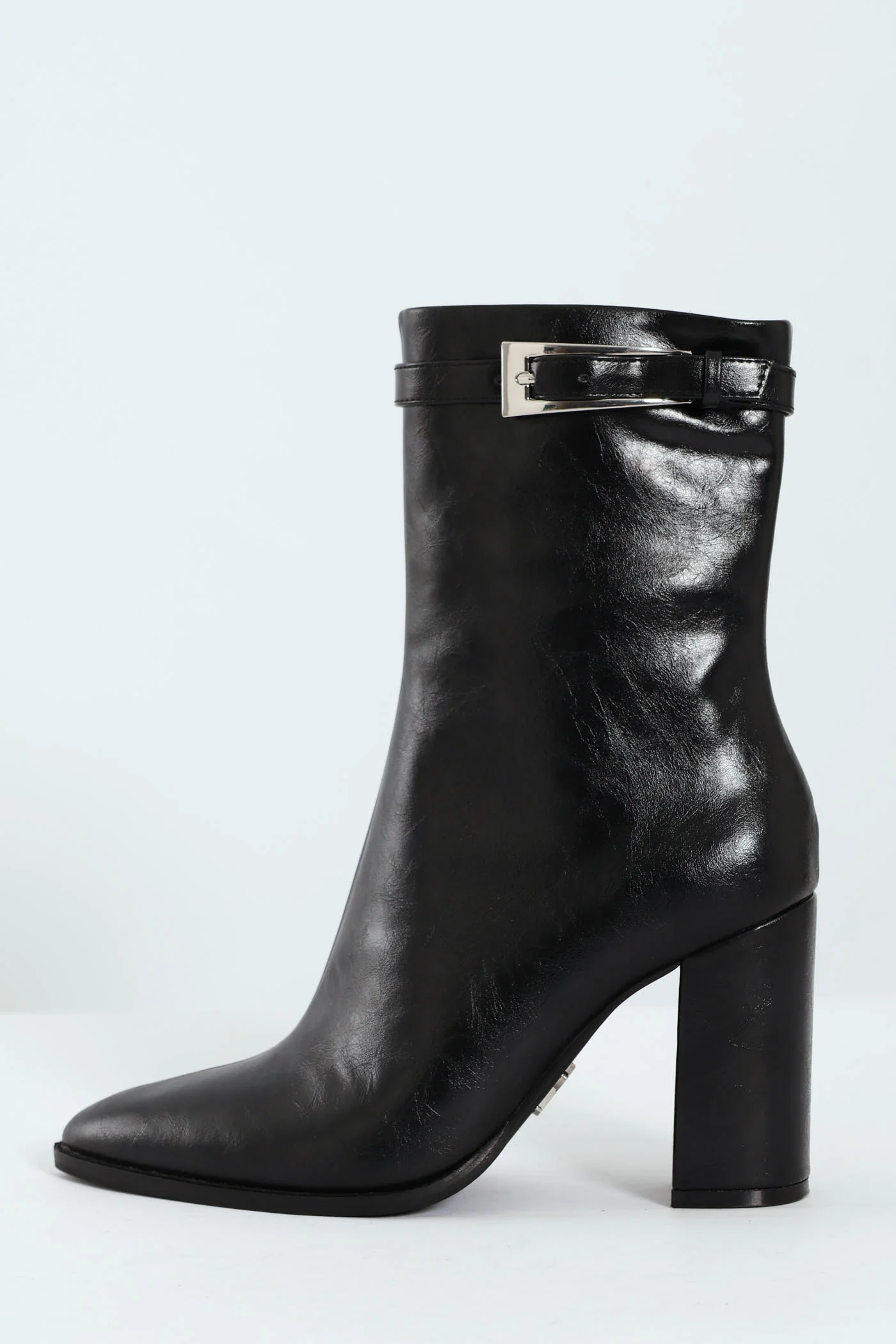 Brentley Pointed Toe Buckle Heeled Boot - Black - Image 2