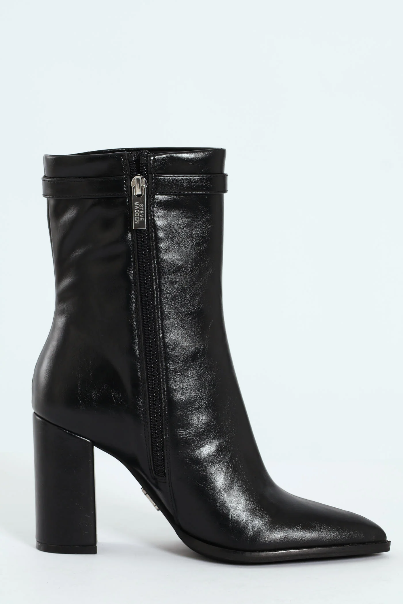 Brentley Pointed Toe Buckle Heeled Boot - Black - Image 3