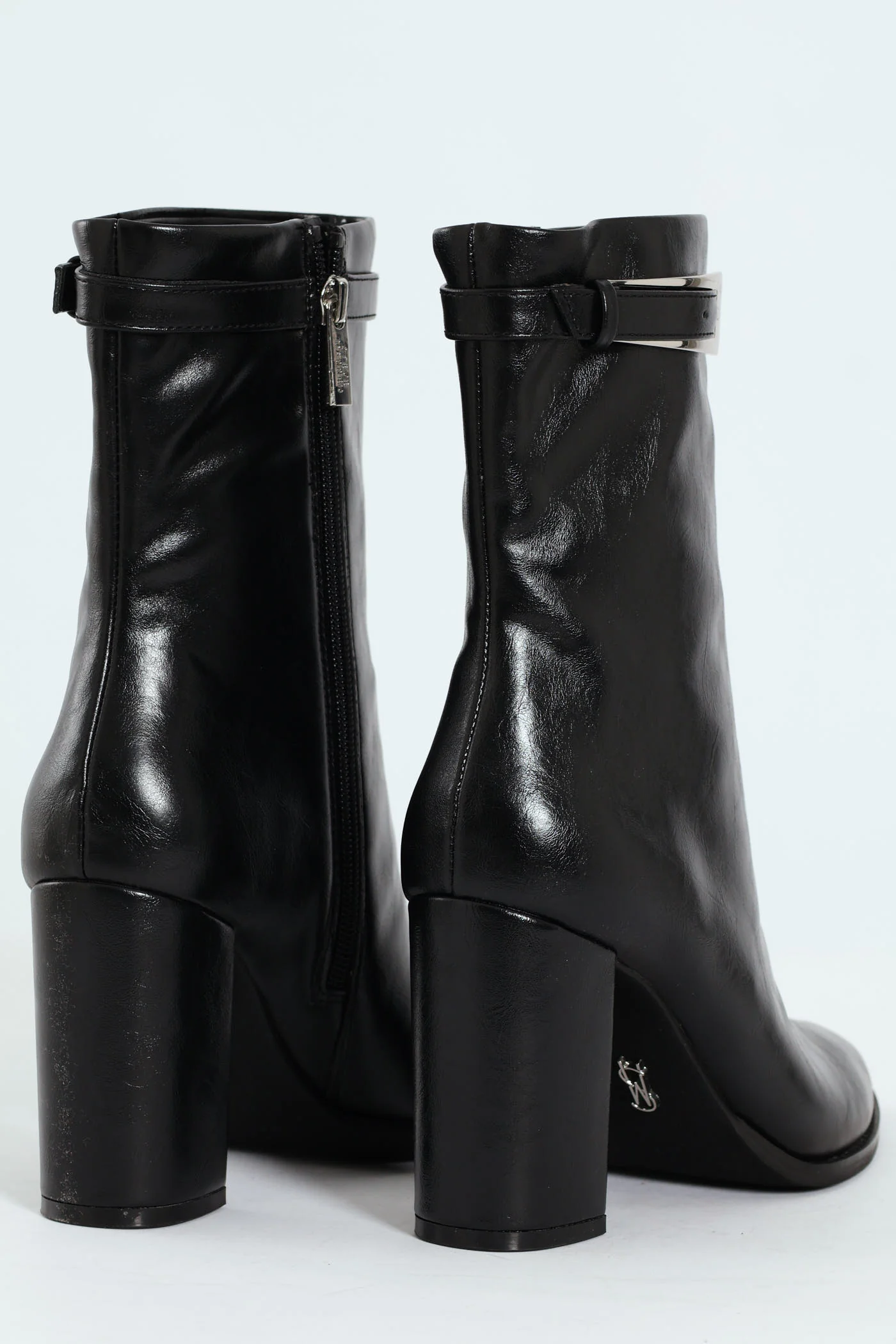 Brentley Pointed Toe Buckle Heeled Boot - Black - Image 4