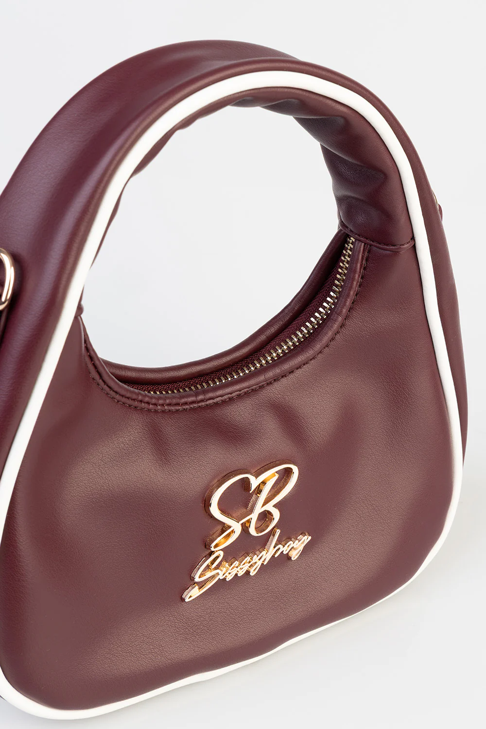 Brigitte Handbag With Piping Detail - Burgundy - Image 3