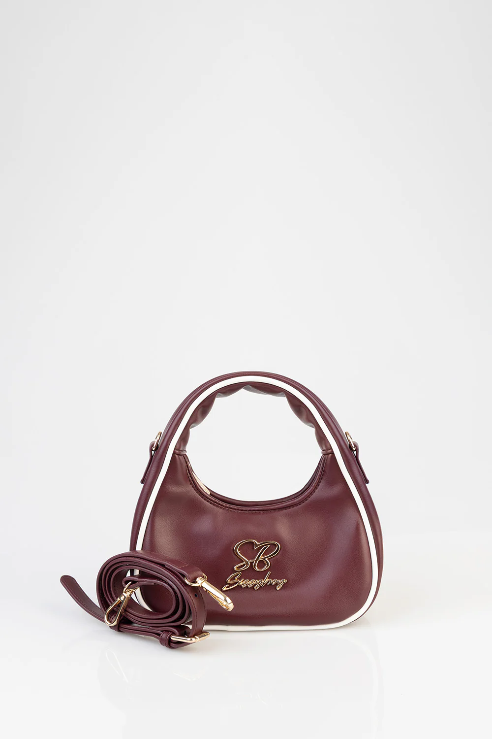 Brigitte Handbag With Piping Detail - Burgundy - Image 5