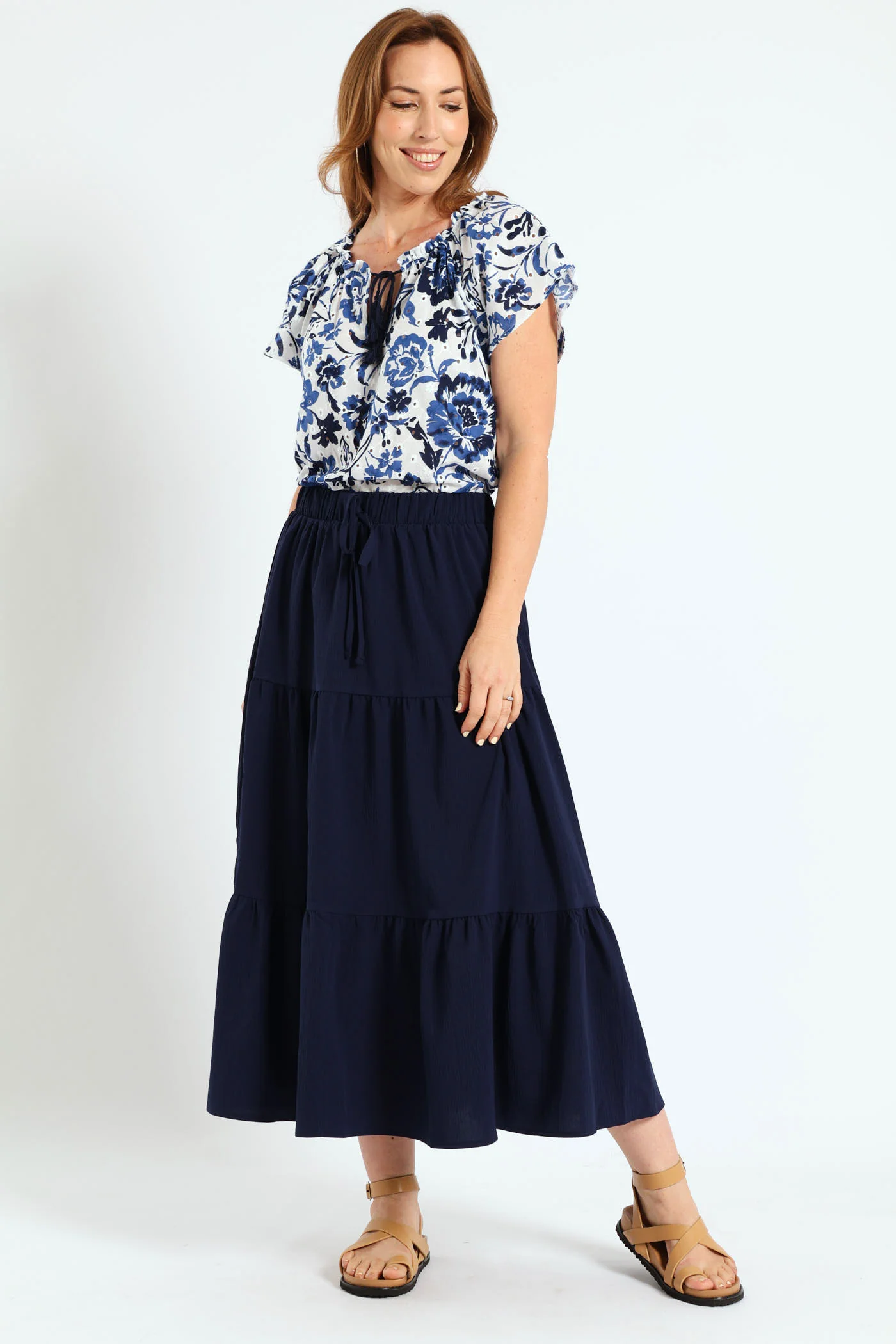 Broiderie Anglaise Peasant Top With Tassels - White/Blue - Image 4