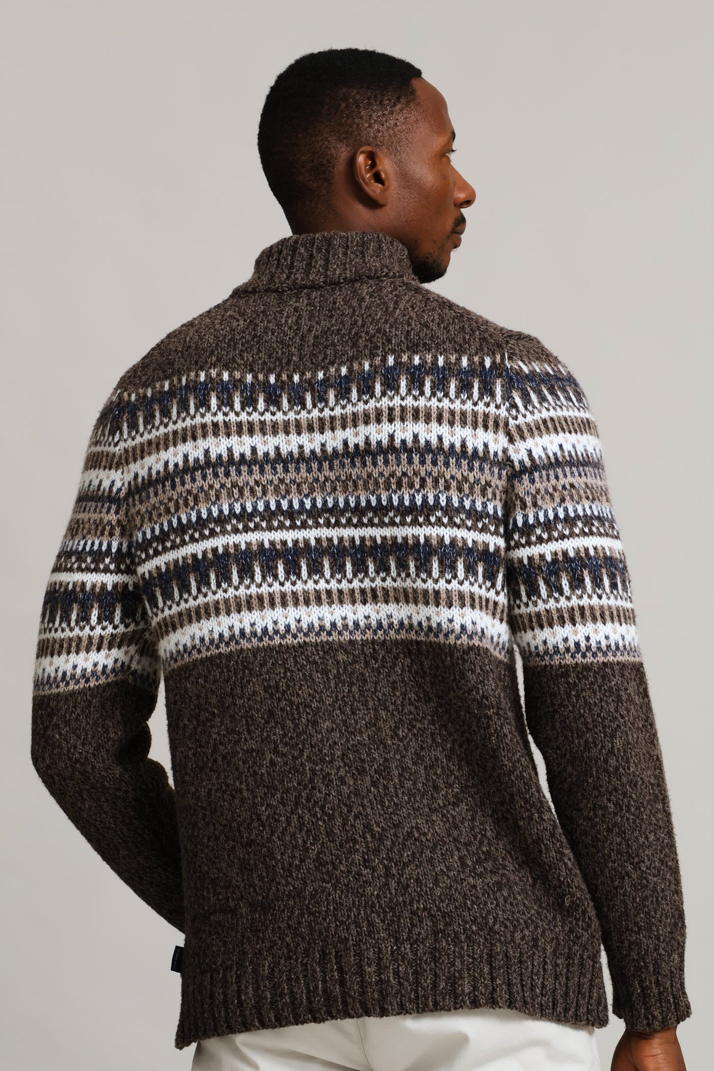 Brown Fair Isle 1/4 Zip Knitwear - Brown - Image 4