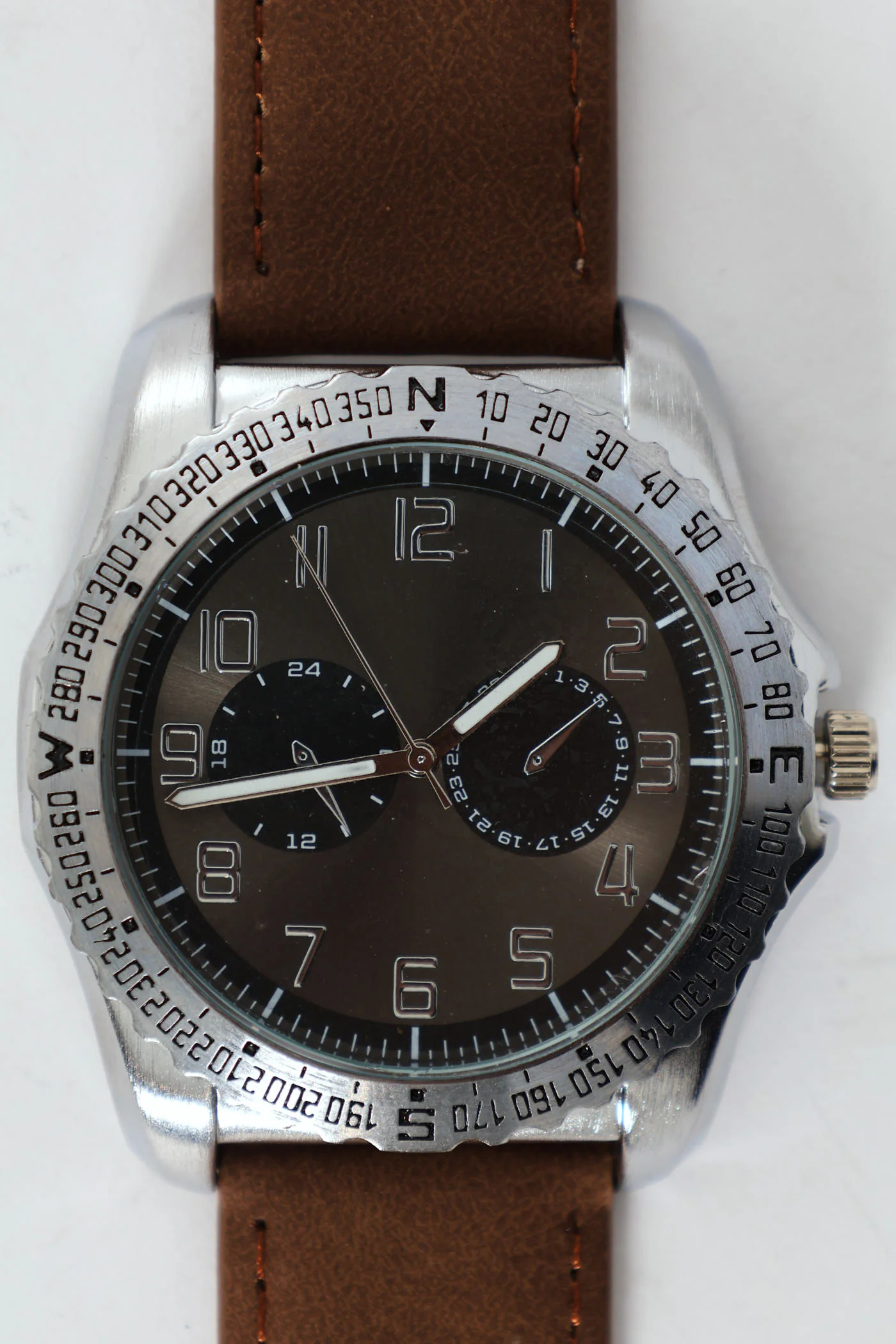 Brushed Metal Pu Strap Watch - Brown - Image 2