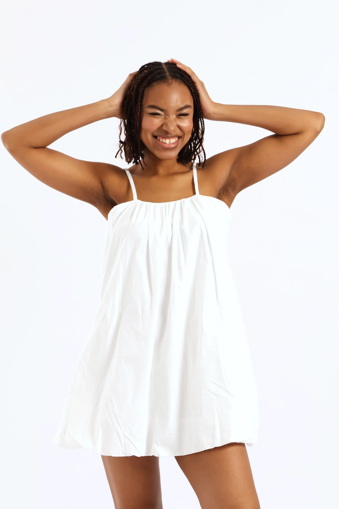 Bubble Hem Bows Mini Dress - White - Image 4