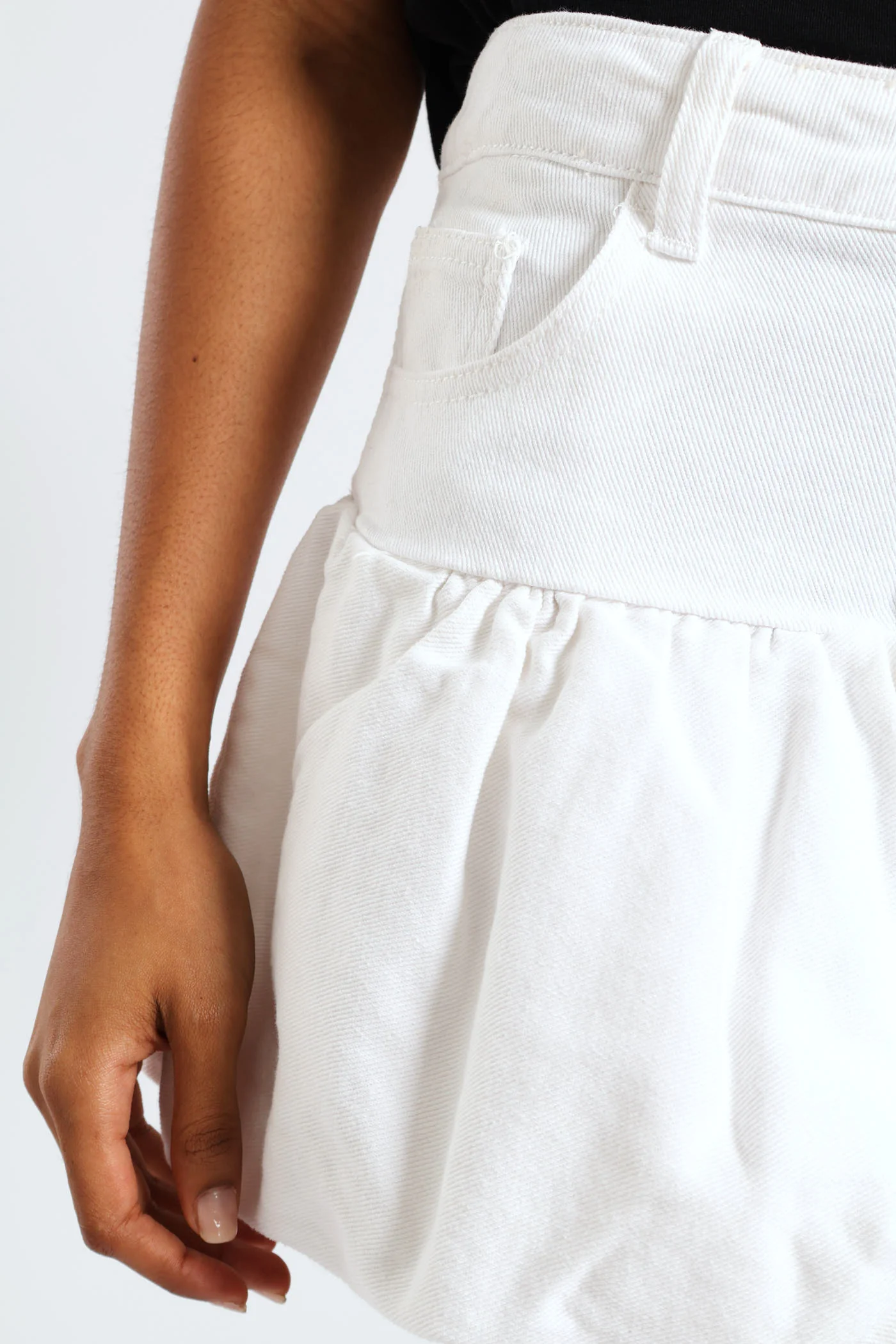 Bubble Hem Denim Skirt - White - Image 5