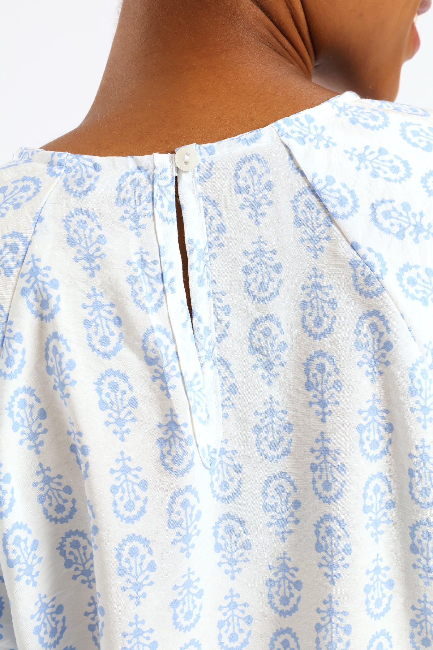 Bubble Raglan Sleeve Printed Blouse - White/Blue - Image 3