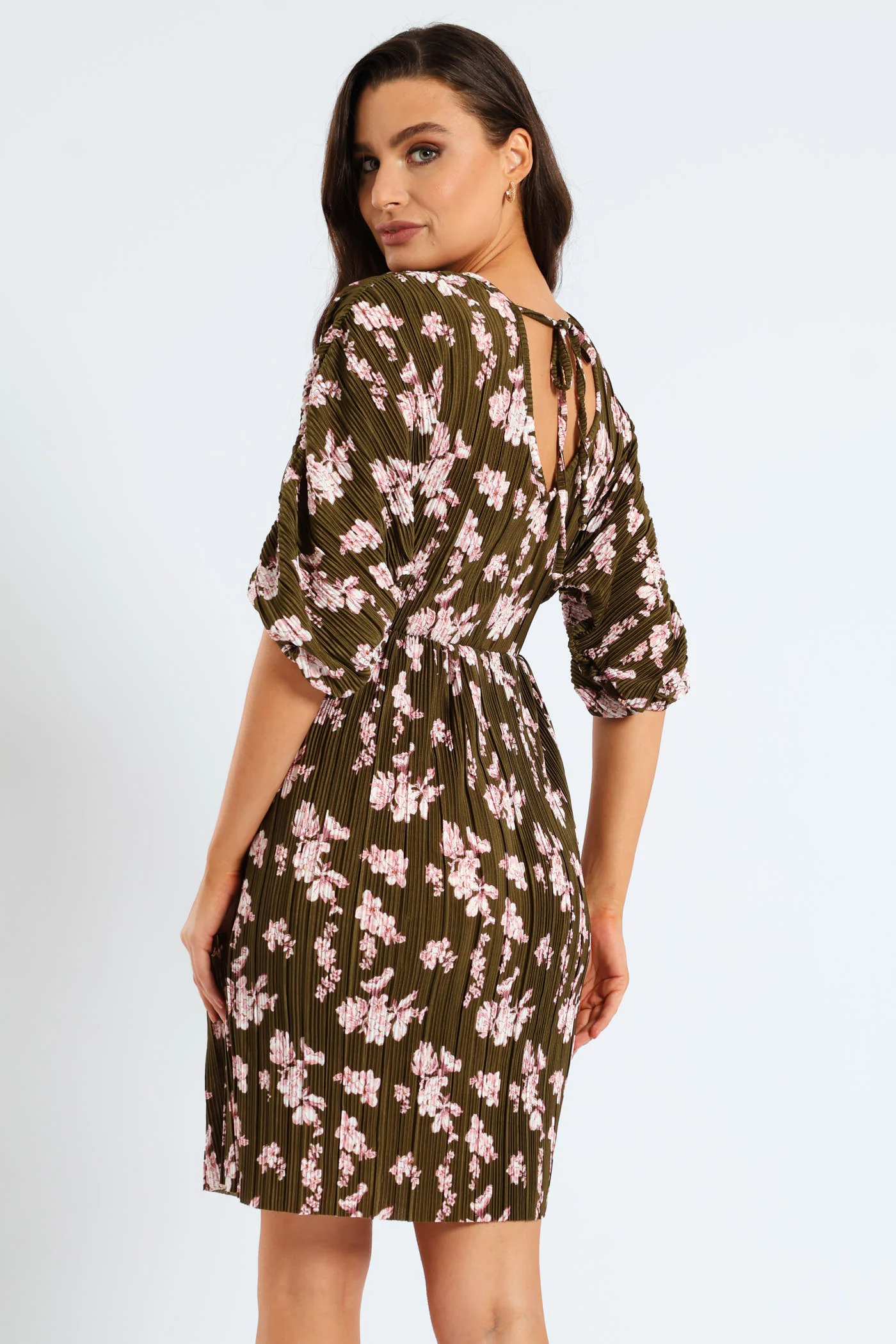 Bubble Sleeve Back Tie Plisse Babydoll Mini Dress - Image 5