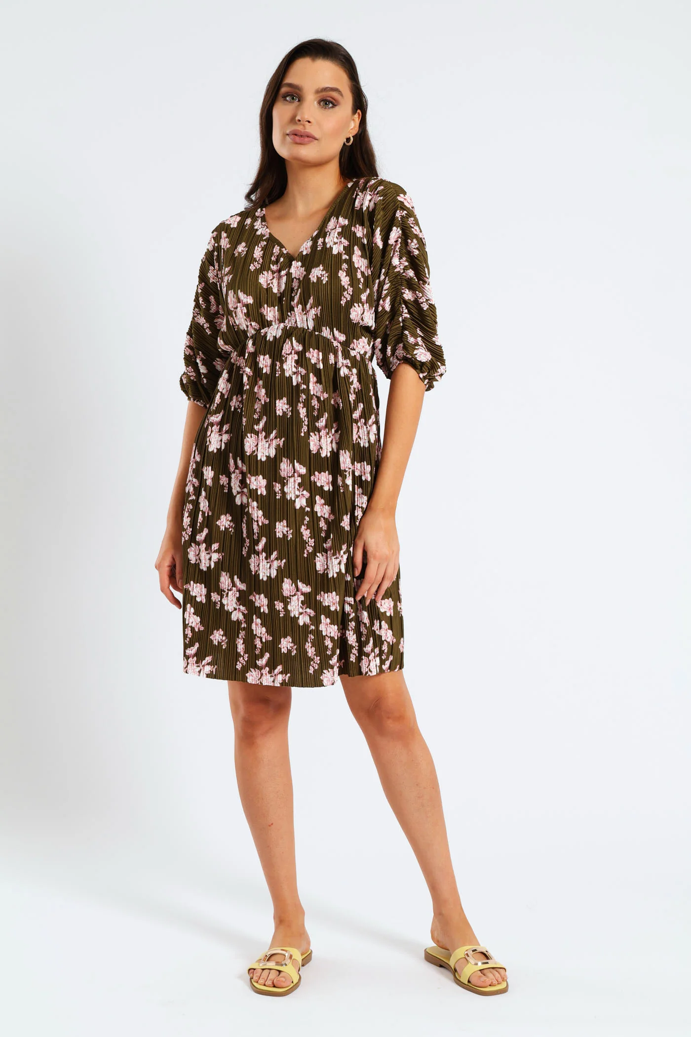 Bubble Sleeve Back Tie Plisse Babydoll Mini Dress - Image 6