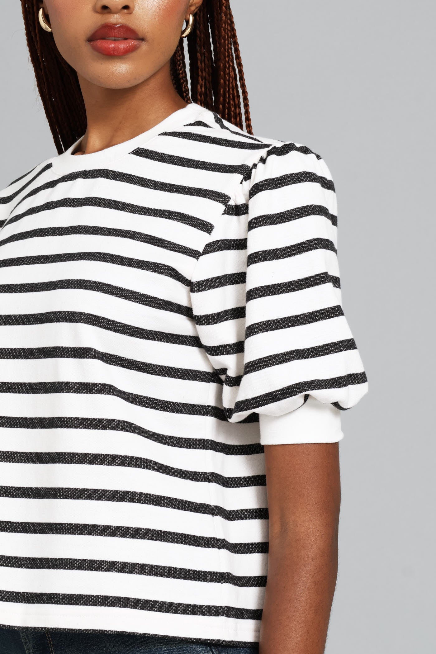 Bubble Sleeve Fleece Top - Black/White - Image 2