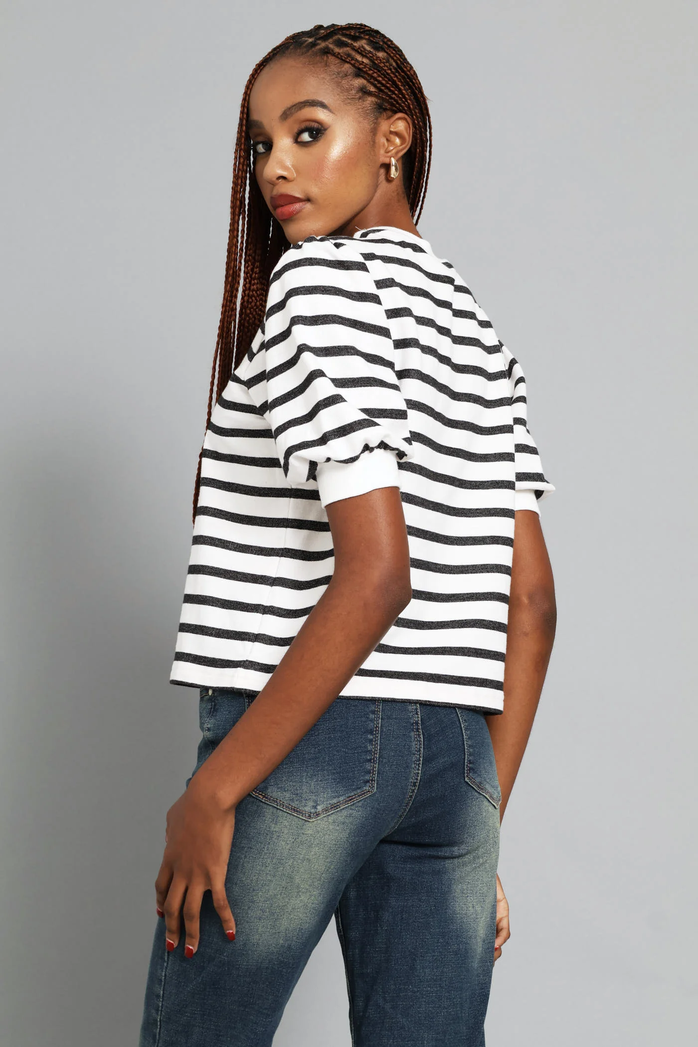Bubble Sleeve Fleece Top - Black/White - Image 4