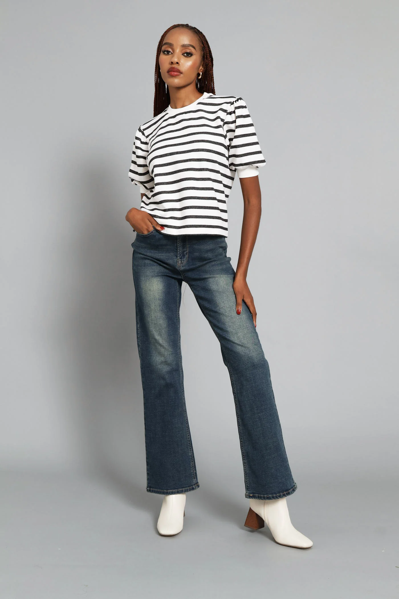 Bubble Sleeve Fleece Top - Black/White - Image 5