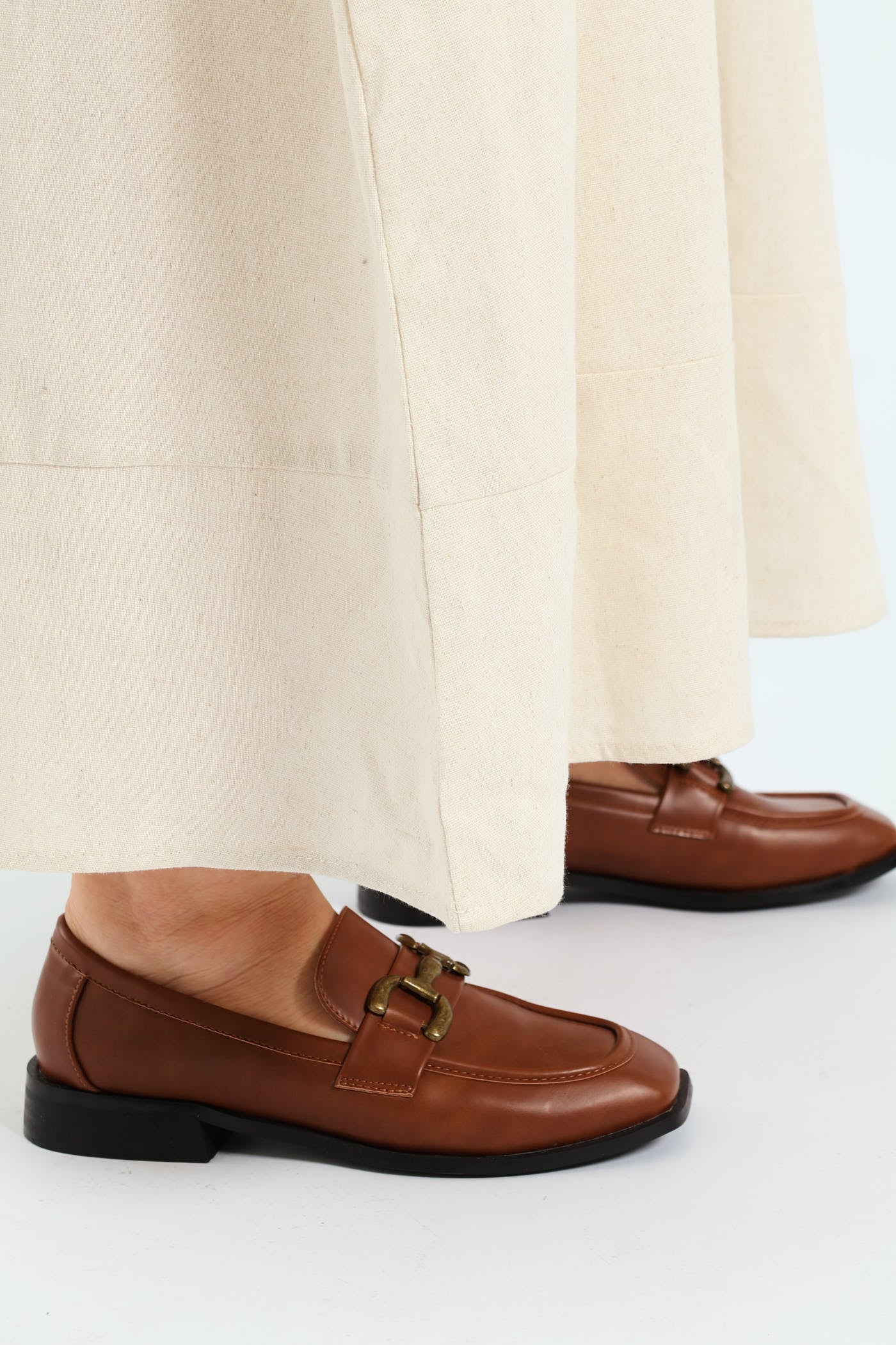 Bubble Sleeve Half Placket Raffia Belt Midaxi Dress - Oatmeal Melange - Image 7