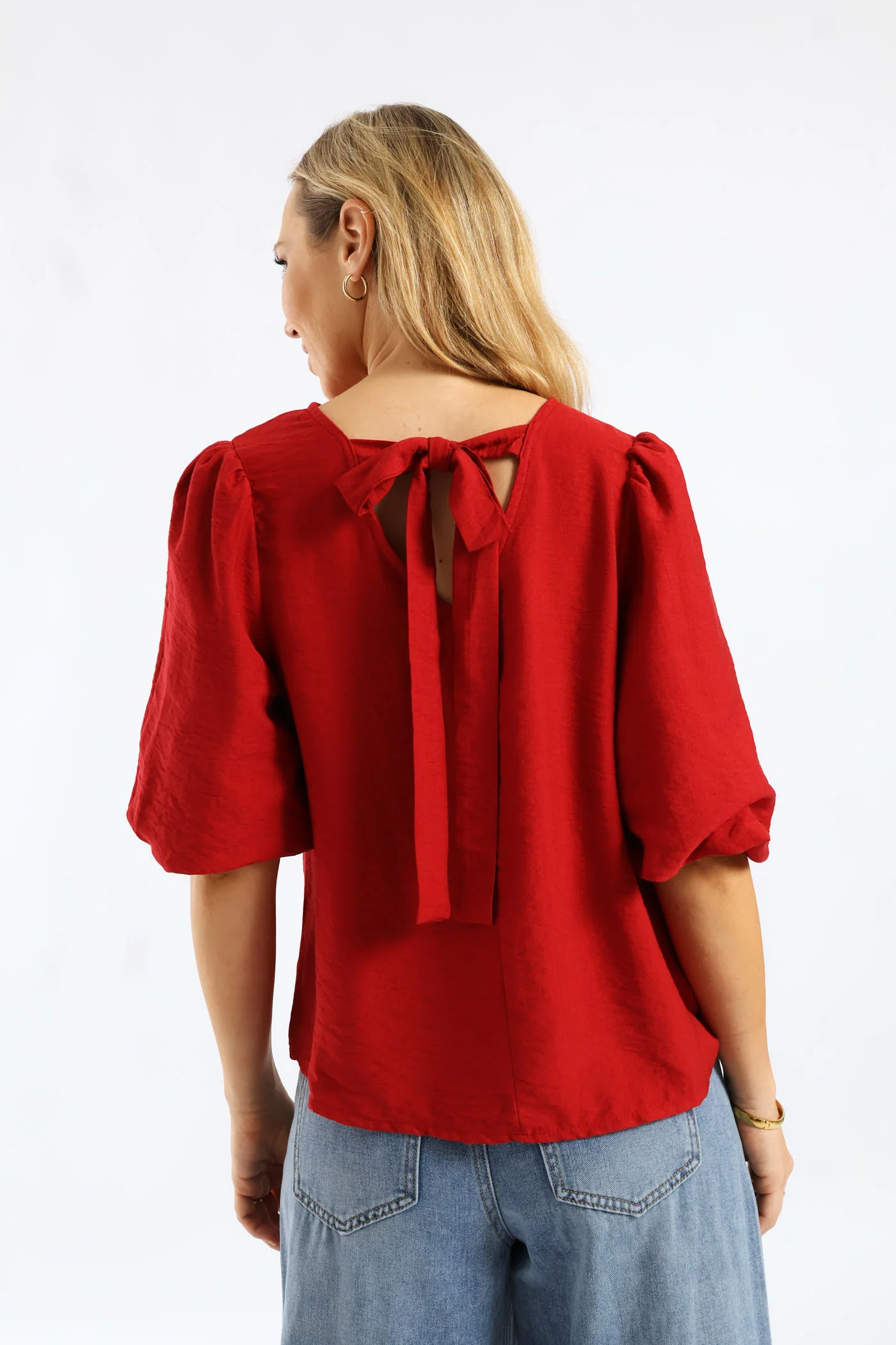Bubble Sleeve Tie Back Blouse - Rust - Image 6