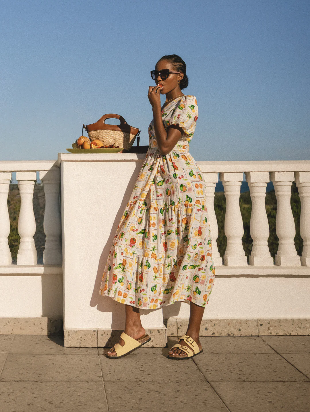 Bubble Sleeve Tiered Wrap Midi Dress - Multi - Image 6
