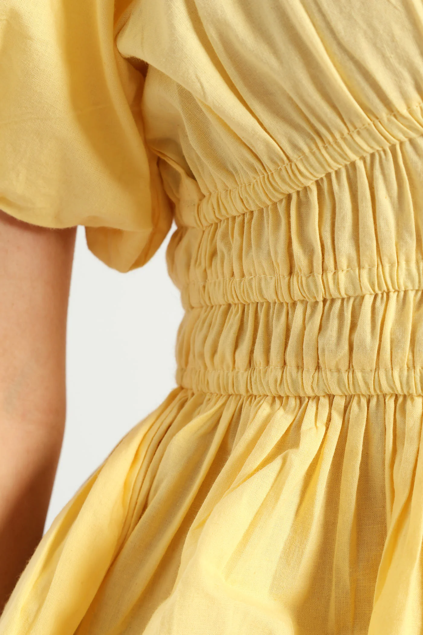 Bubble Sleeve V-Neck Peplum Blouse - Light Yellow - Image 6