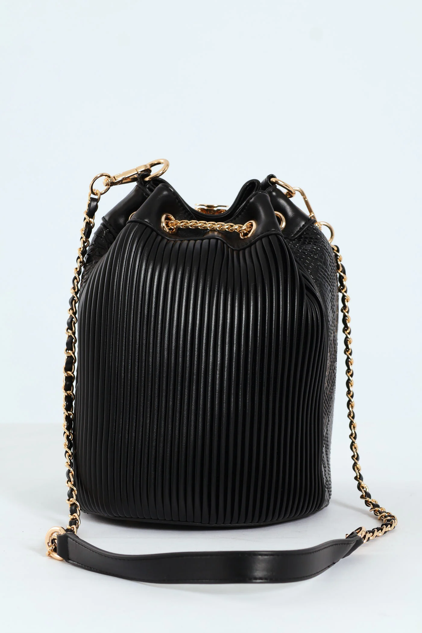 Bucket Bag With Front Chain - Black - Image 3